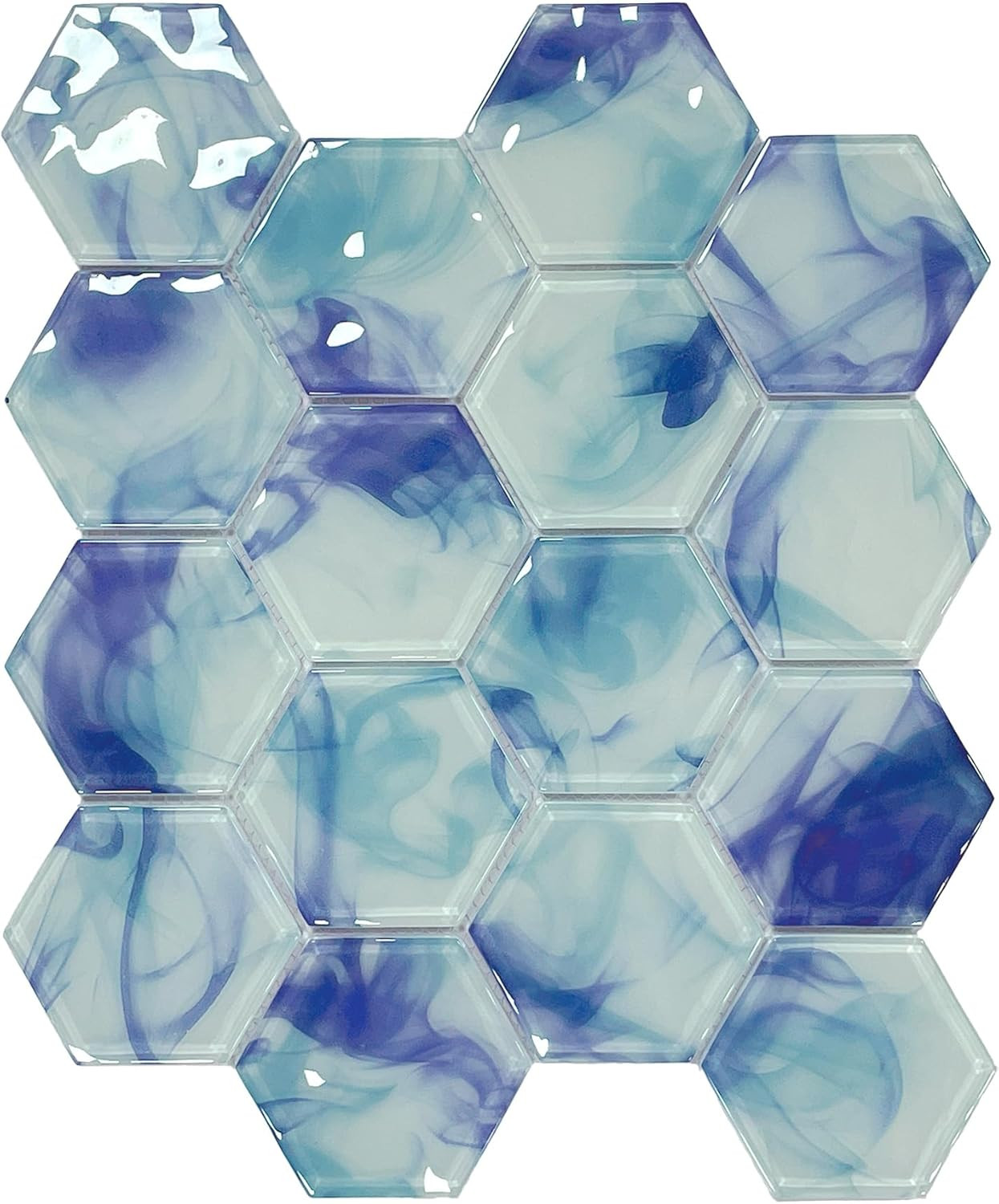 Ink Blue Hexagon Glass Mosaic Tiles – 5 Sheets for Pool & Kitchen Decor