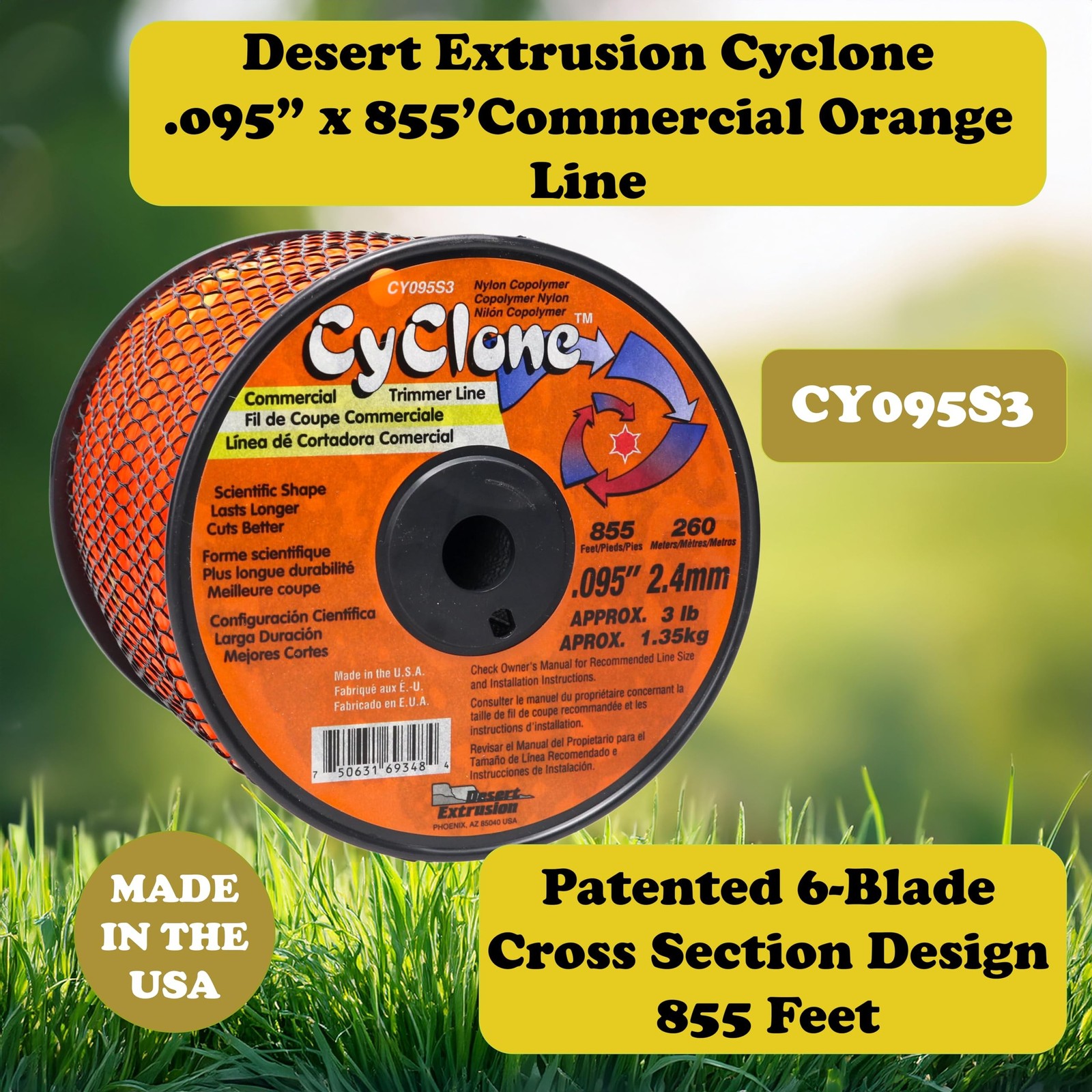 Desert Extrusion Cyclone CY095S3 .095″ x 855′ Commercial Trimmer Line Orange …