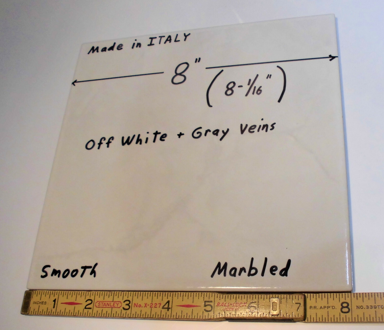 1 pc. Off White + Gray Veins: made in Italy 8″ Ceramic Floor Tile, Marble Effect