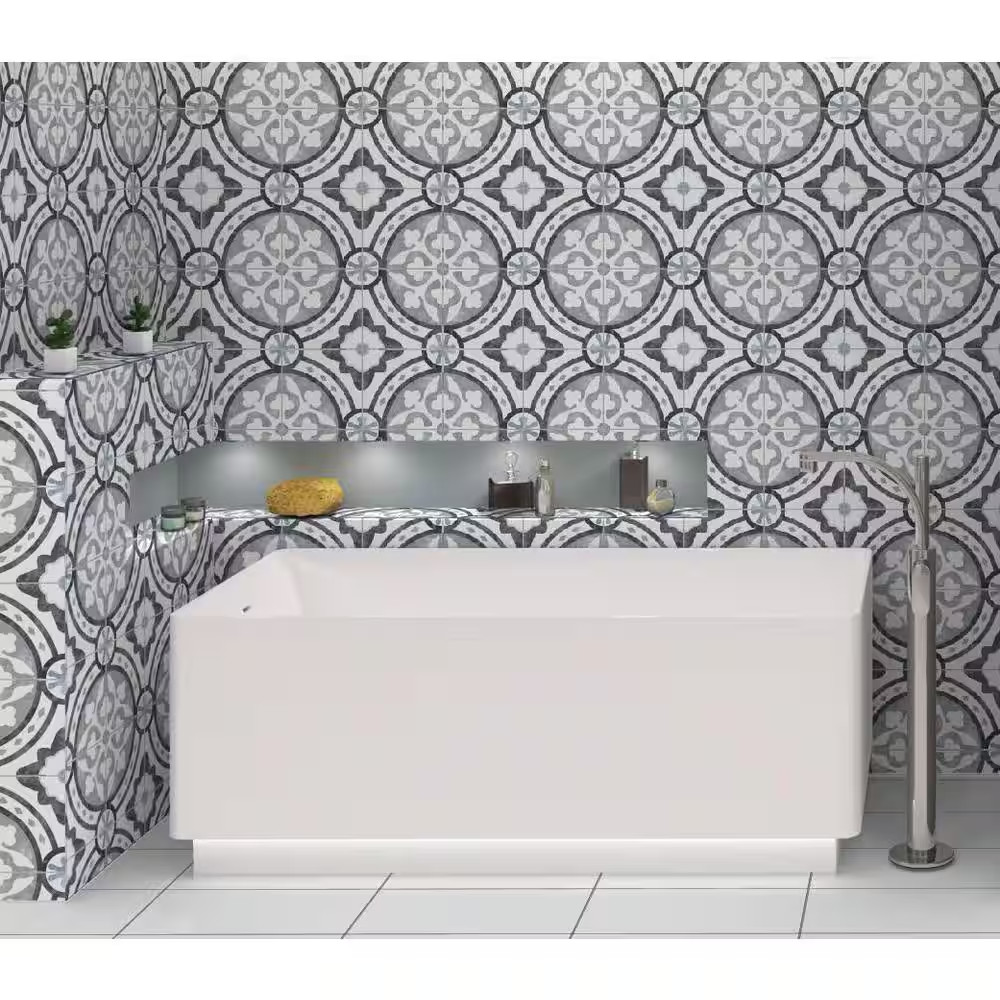 Luv Amore Grey 8 In. Encaustic Spanish/Moroccan Patterned Matte Porcelain Wall a