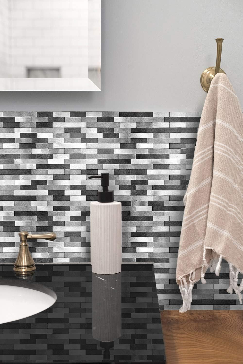 Metal Mosaic Tile Backsplash -LNG Oblong in Black/Gray/Silver 10Pc/Pack – Rustic
