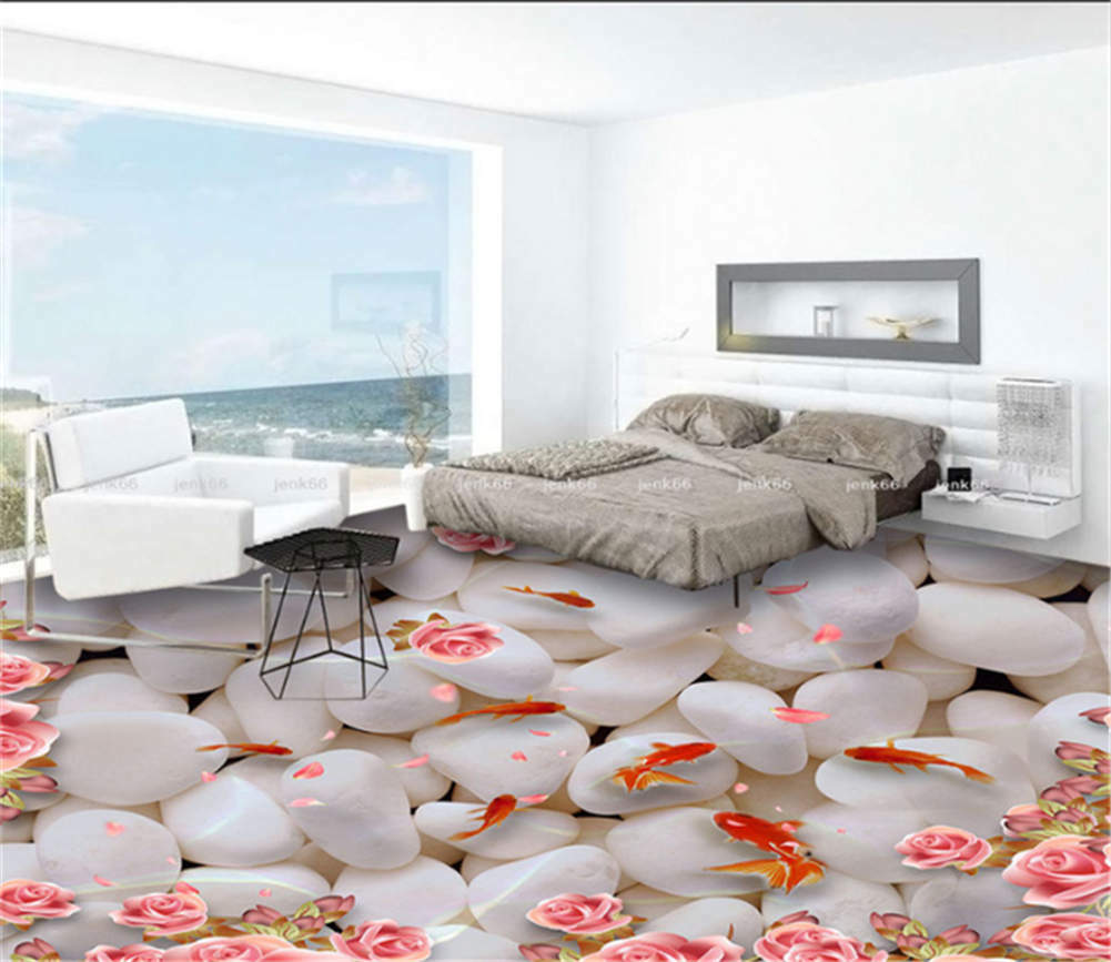Off White Marble 3D Floor Mural Photo Flooring Wallpaper Home Print Decoration