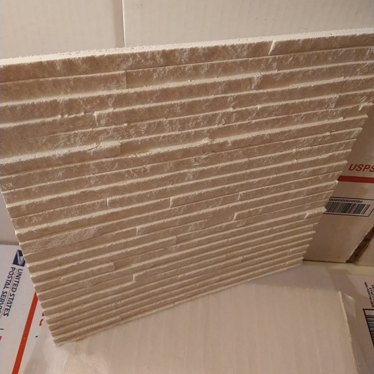 2 Pcs 3D White Faux Stone Wall Panels 11.8’‘ x 11.8’’ x 0.2”, Inorganic Clay