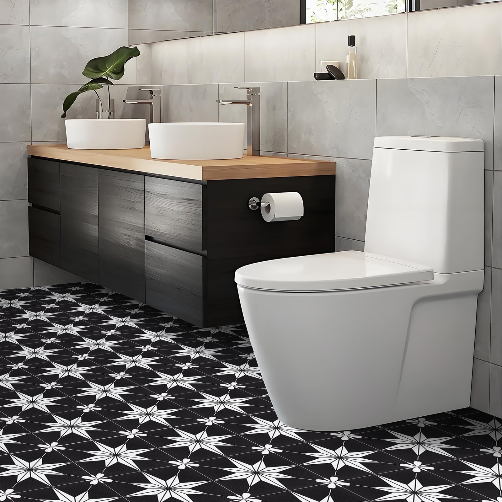 10Pcs 8″x8″ Black Peel and Stick Tiles – Easy DIY Removable Floor & Wall Decor