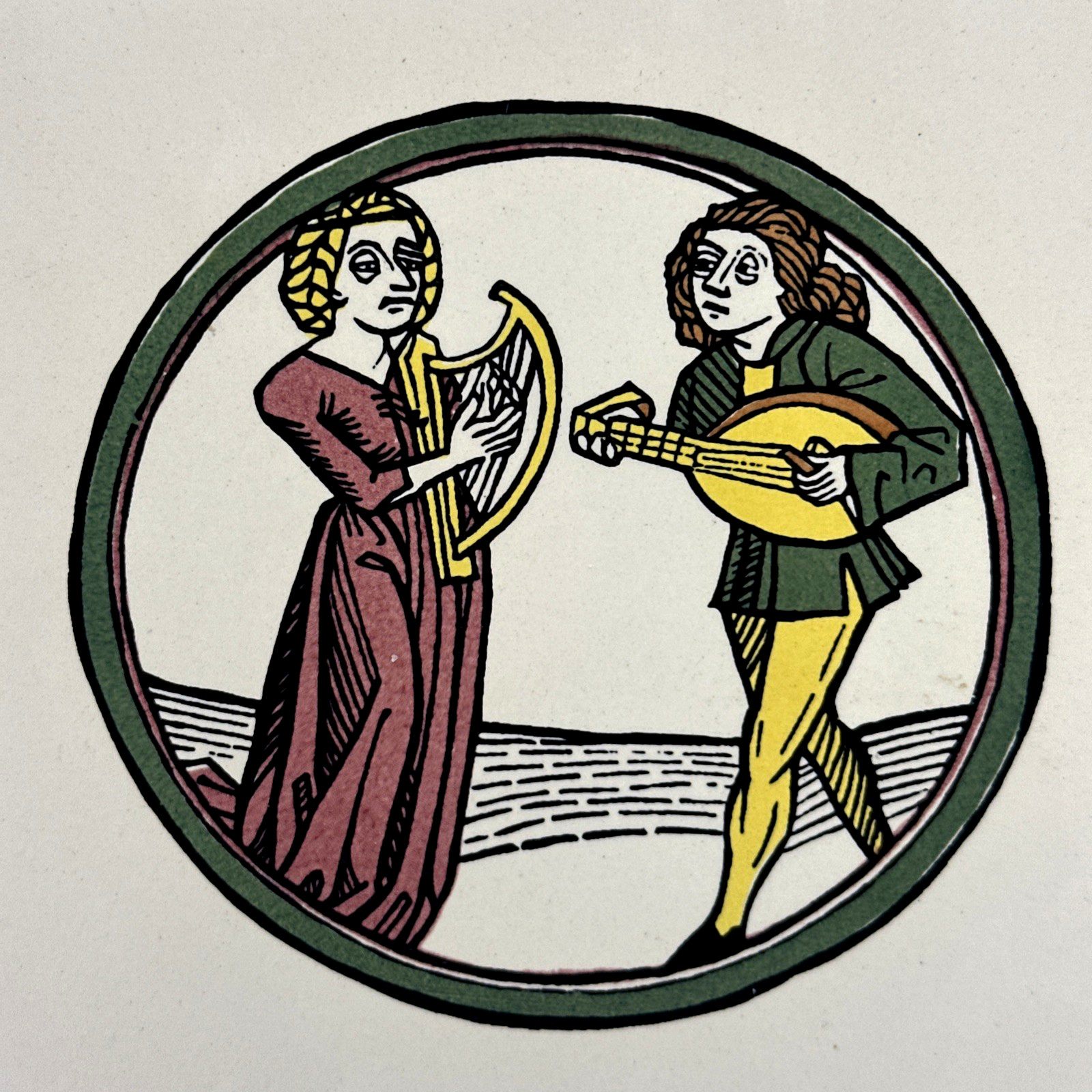The Four Temperaments: Phlegmatic Depicted on Mettlach Tile Trivet Germany