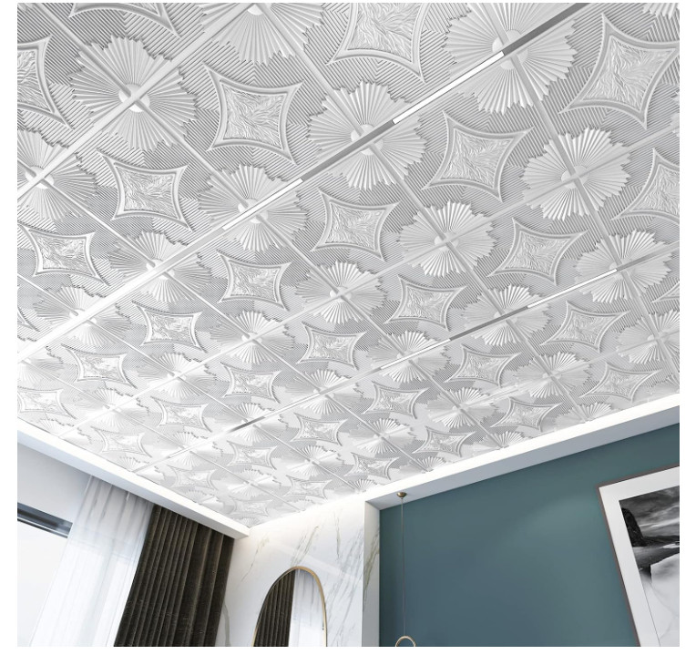 Art3d 24×24 Ceiling Tiles 12 Pack 3D White PVC Glue Up Wall Panels 2×2