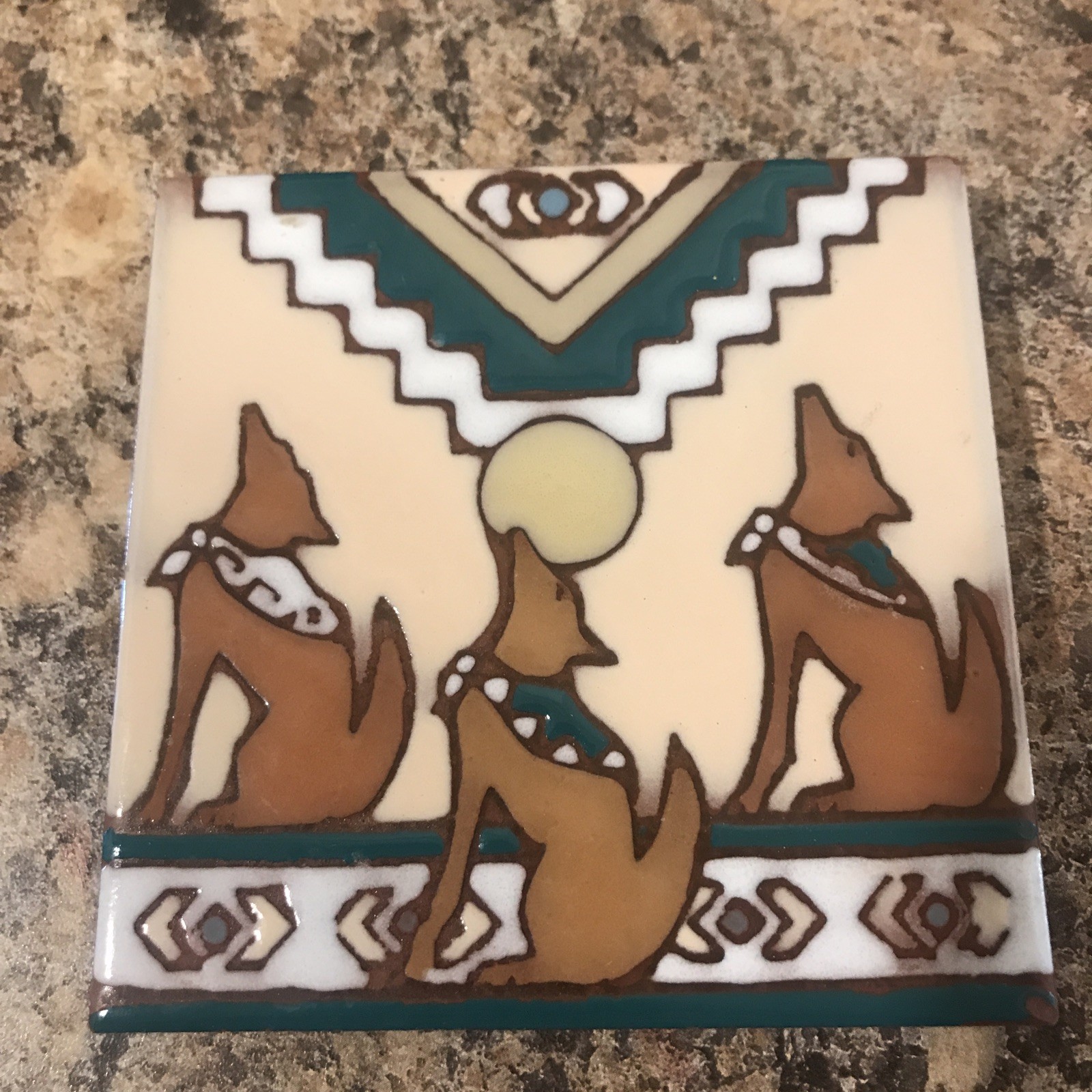 Vintage 1999 Earthtones the Serenading Coyotes Ceramic Terra Cotta 4″ x 4″ Tile