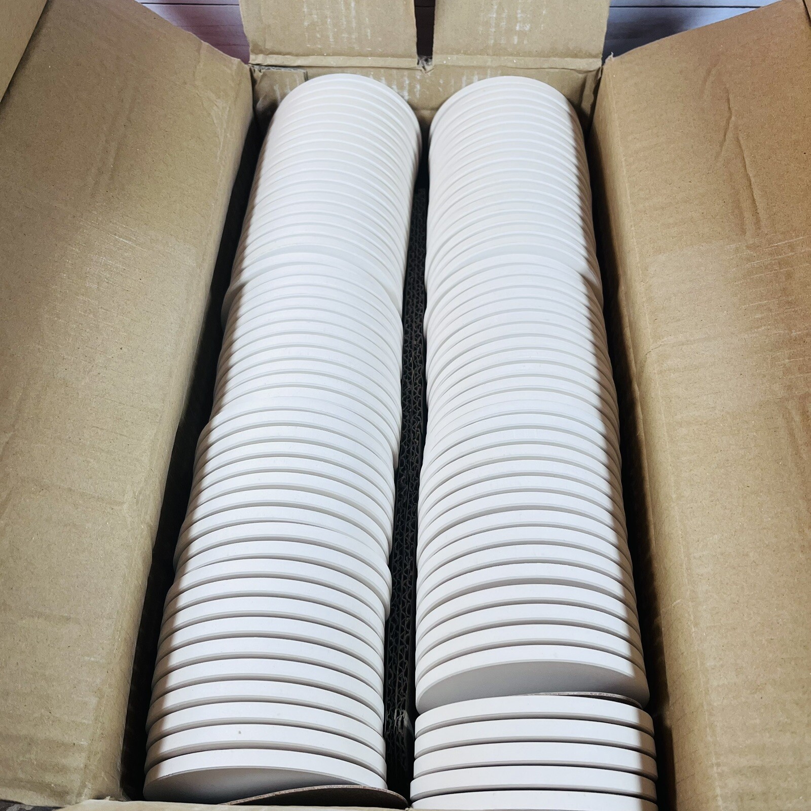 100 Pack Round Ceramic Unglazed Tiles w/ Cork Backing Pad, Coasters Craft Paint