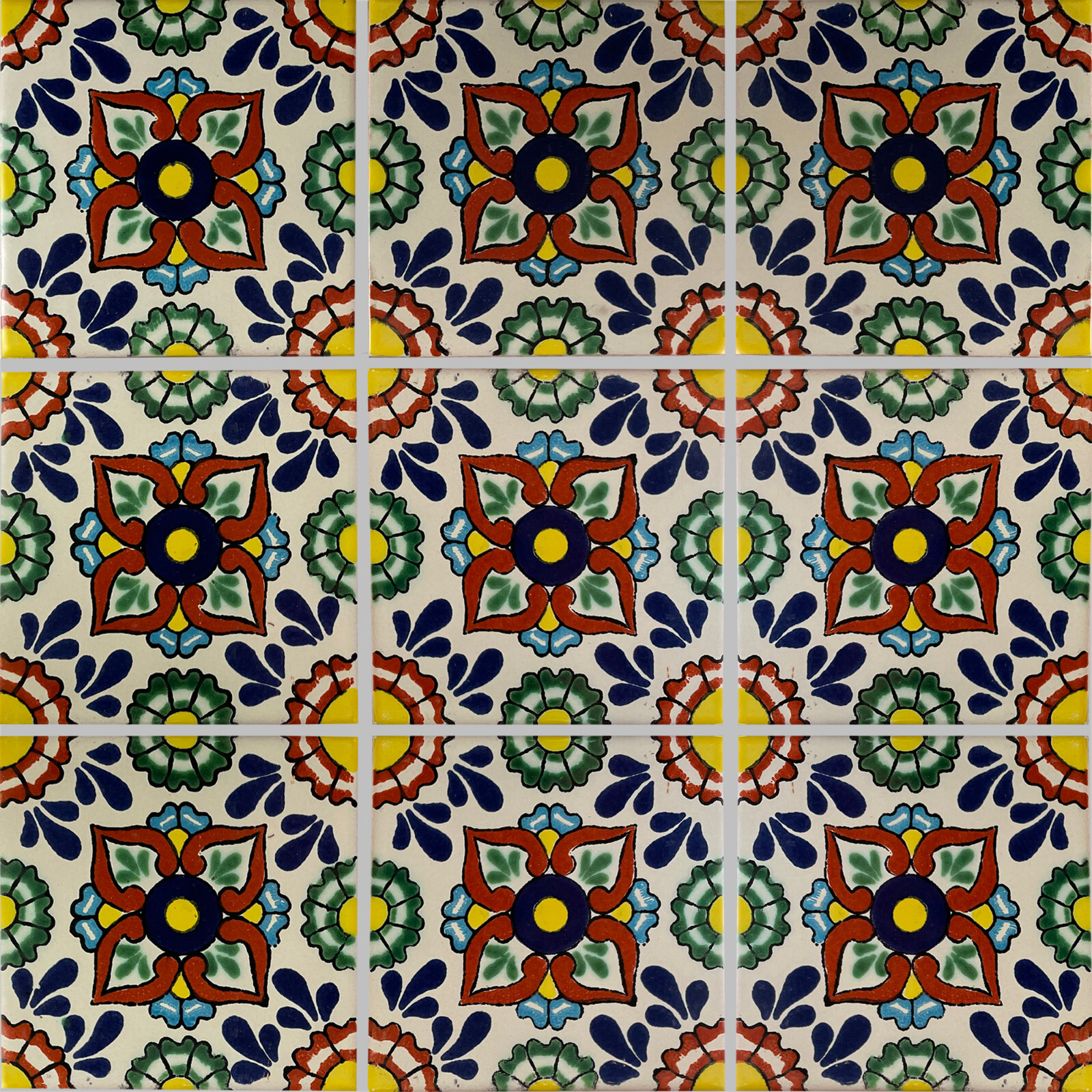 2″ x 2″ 36 pcs Pergolese Mexican Clay Tile Handmade Talavera Backsplash Mosaic