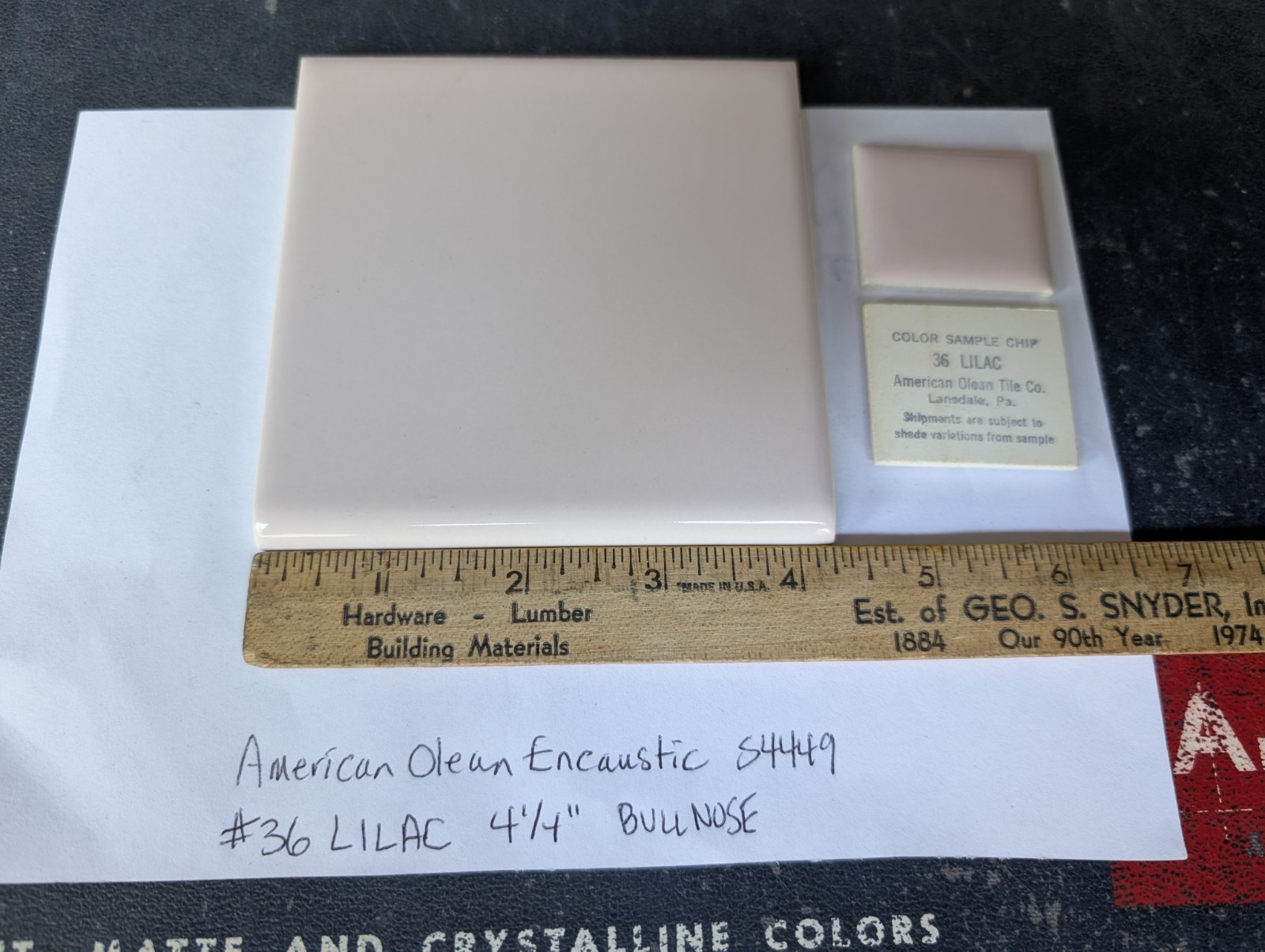 1 pc 4-1/4″ Ceramic Tile #36 Lilac American Encaustic Olean Thinset Bullnose USA