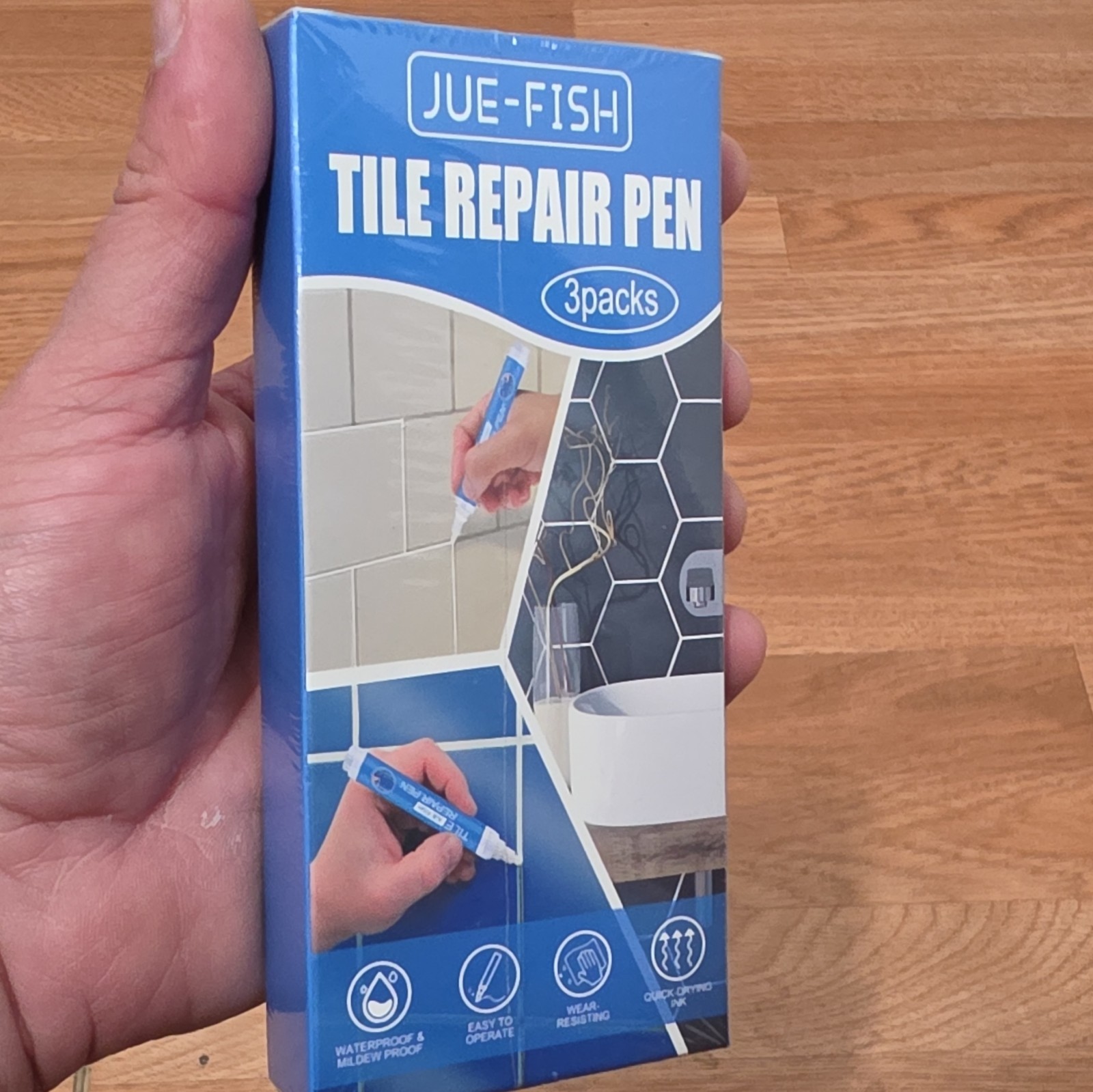 JUE-FISH Tile Repair Pen 3-Pack Blue White Cement Waterproof Quick-Drying