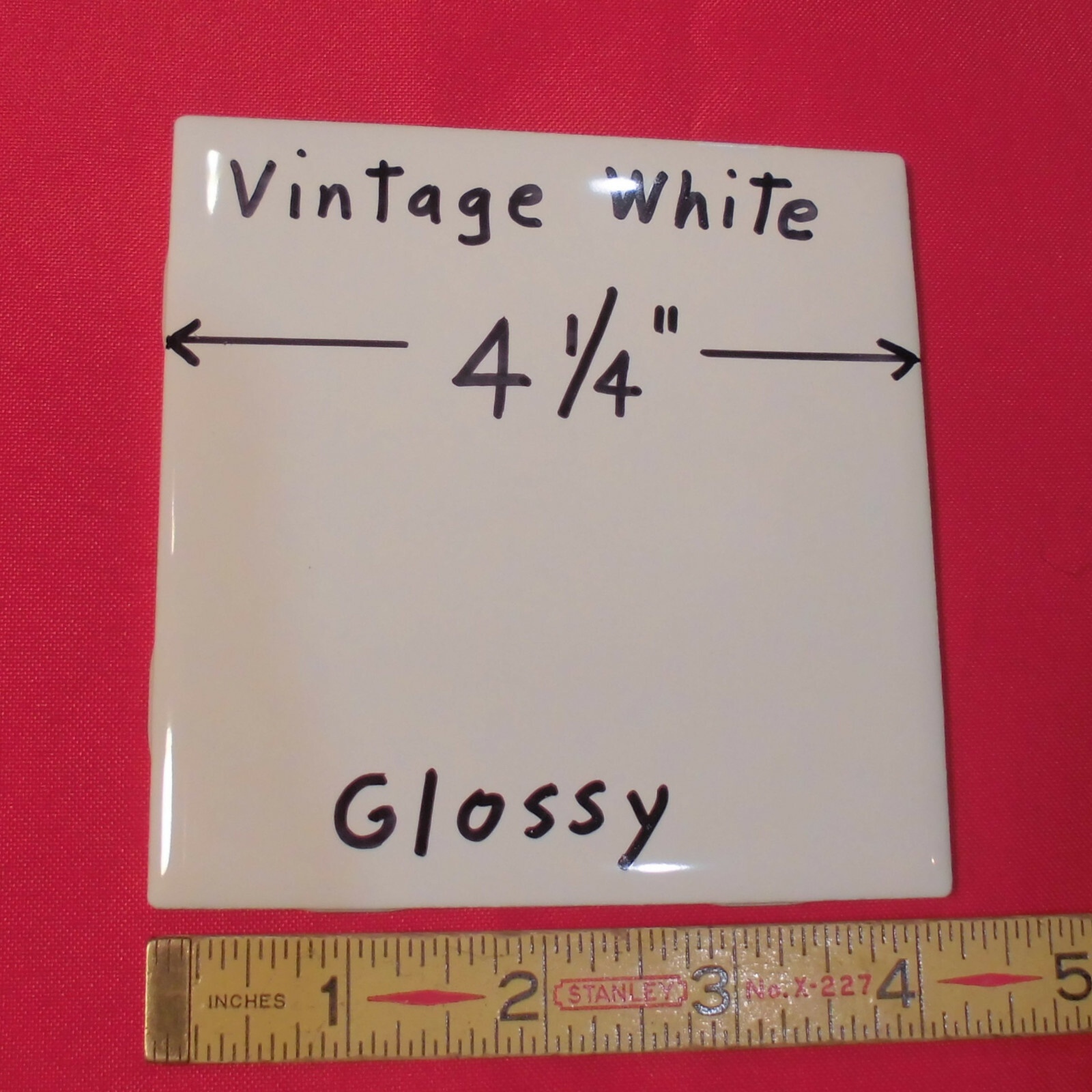 1 pc. Vintage White: 4-1/4″ Glossy Ceramic Tile from the 1990’s New Stock, USA