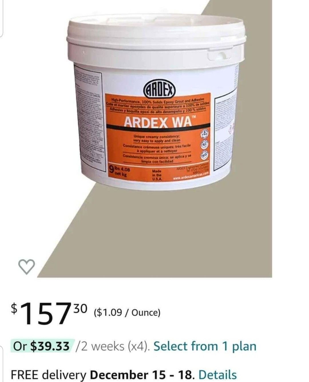 Ardex WA Epoxy Grout & Adhesive 9 Lb Tub