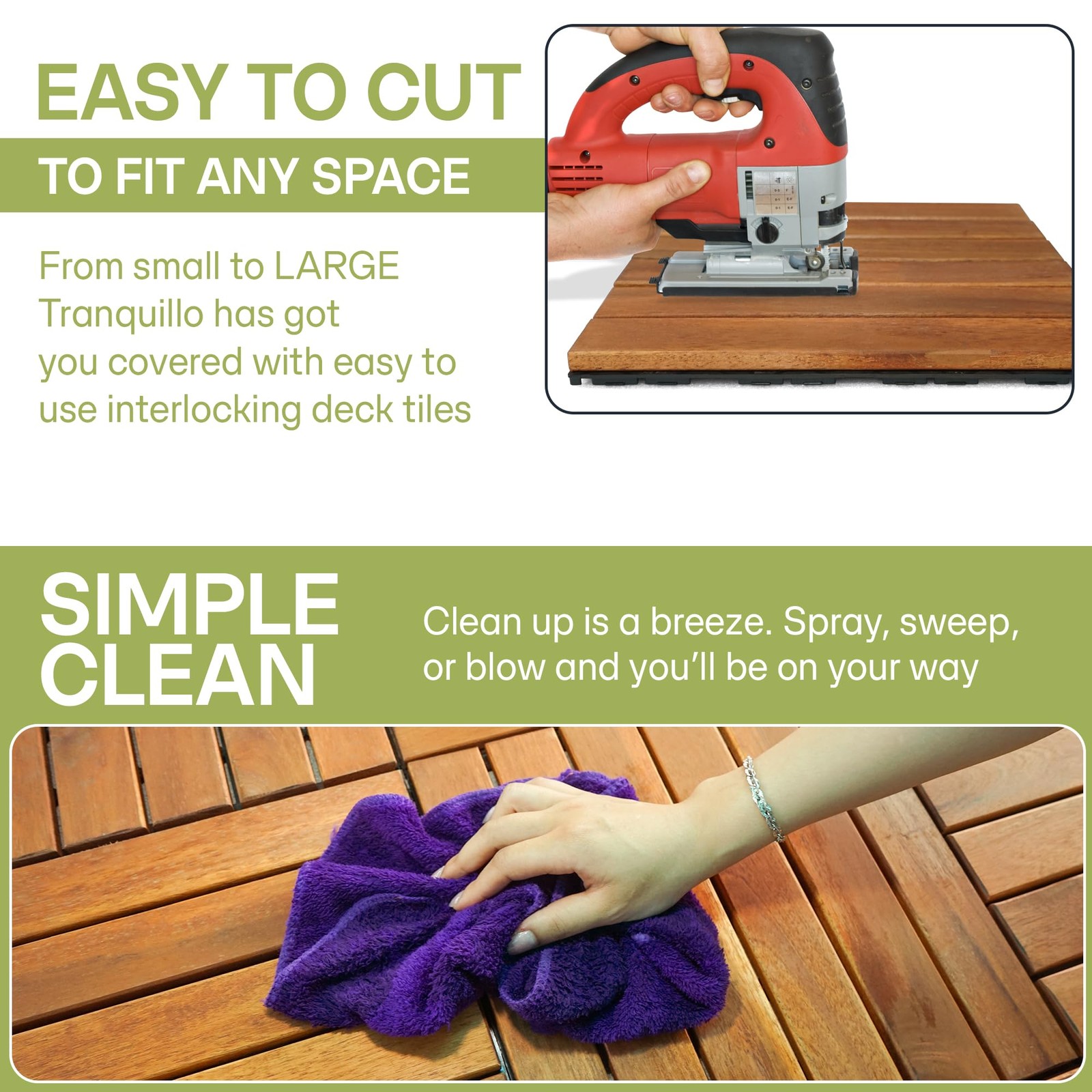 Tranquillo Interlocking Deck Tiles 12”x12”, Acacia Wood Patio Tiles, Waterpro…