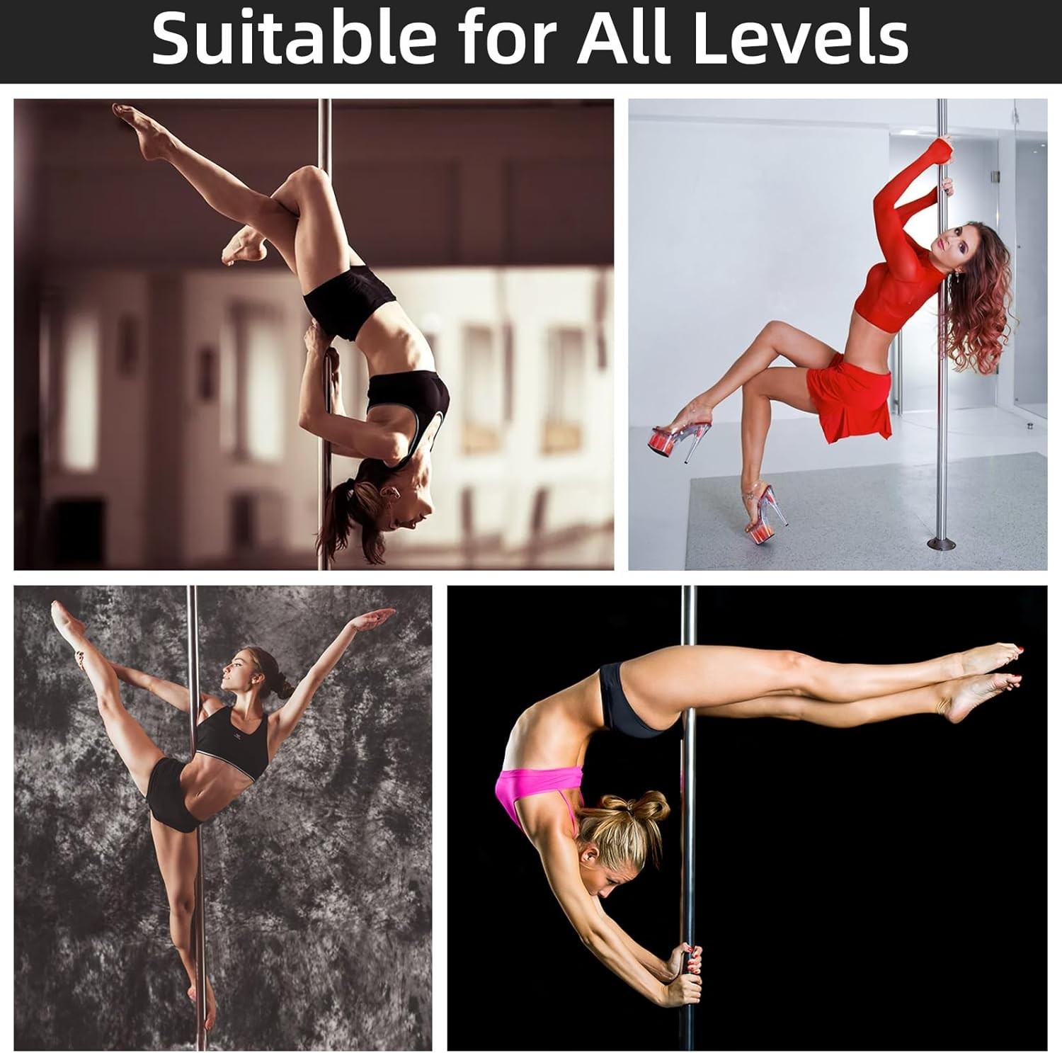 PRIOR FITNESS Permanent Fixed Dance Pole Kit, Professional 45mm Silver