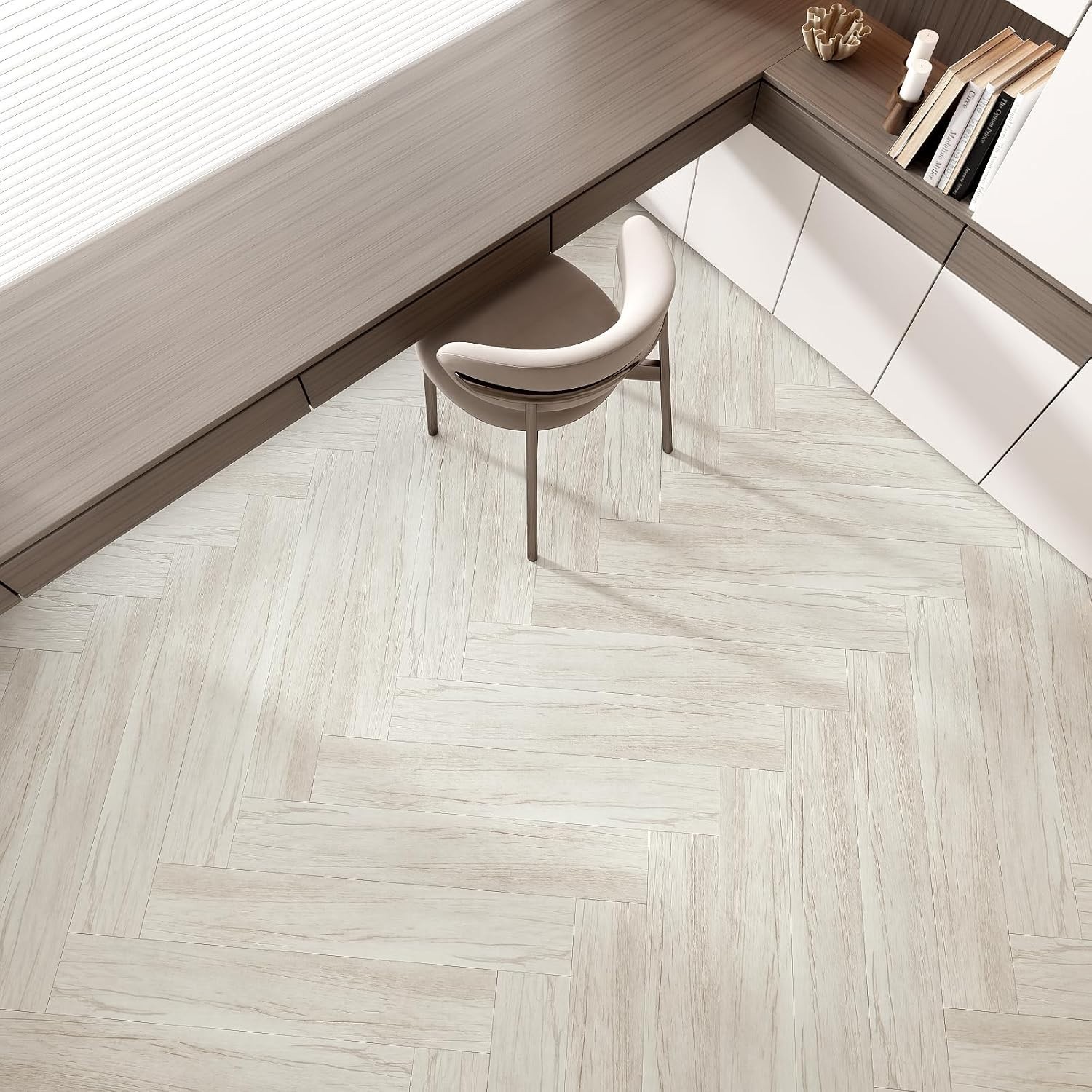 18 Sq Ft Vinyl Peel and Stick Floor Tiles 36×6 Inch Rustic White Self Adhesiv…