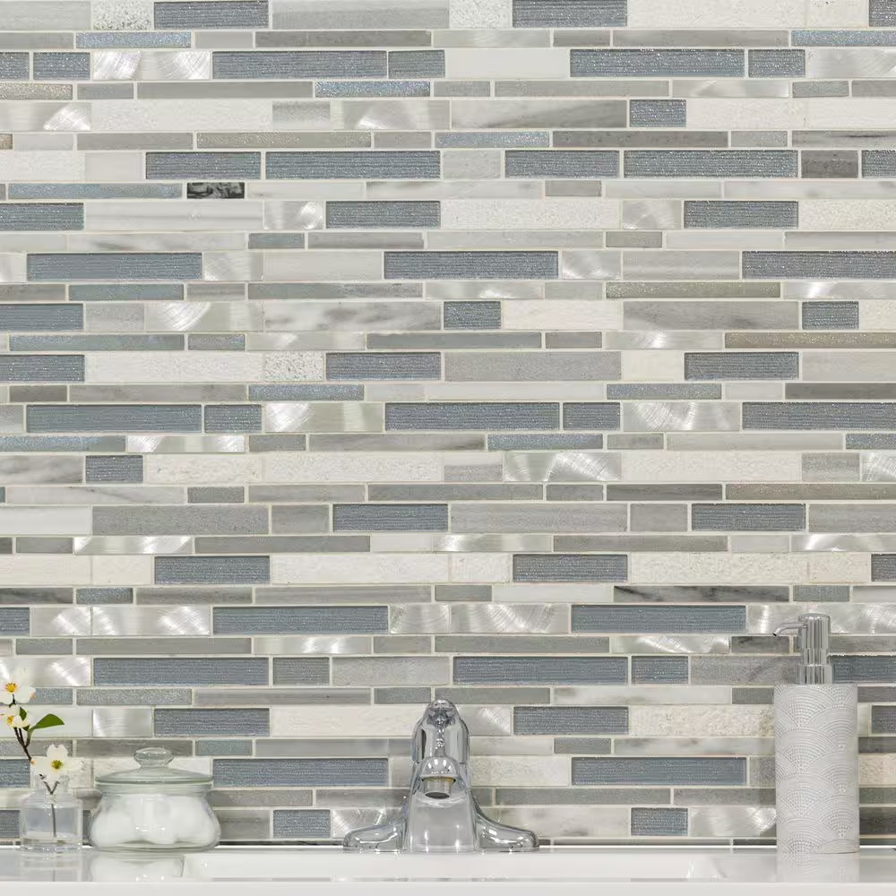 Harlow Interlocking 12 In. X 12 In. X 0.31 In. Glass/Stone/Metal Mesh-Mounted Mo