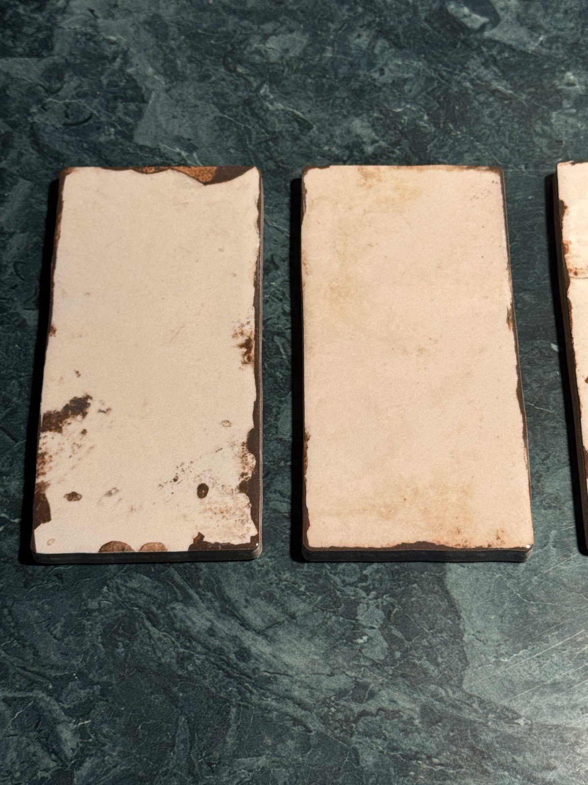 Vintage Flint Faience 3×6 Tiles Mottled White/Tan Architectural Salvage Art Deco