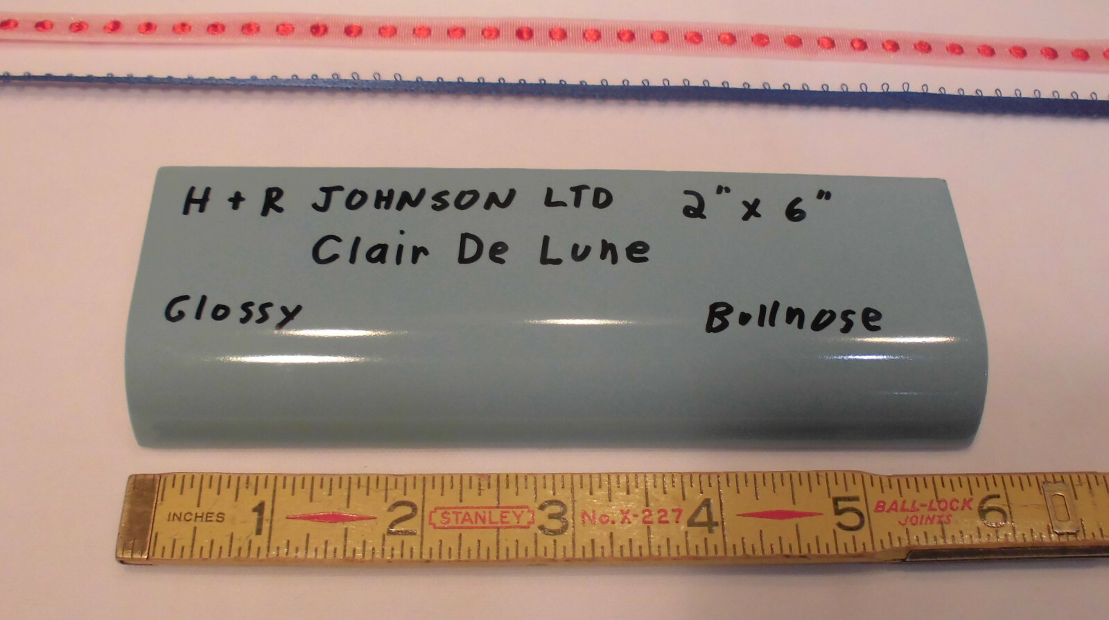 1 pc. *Dark Blue* 2″ X 6″ Glossy Ceramic Radius Bullnose Tile; by H & R Johnson