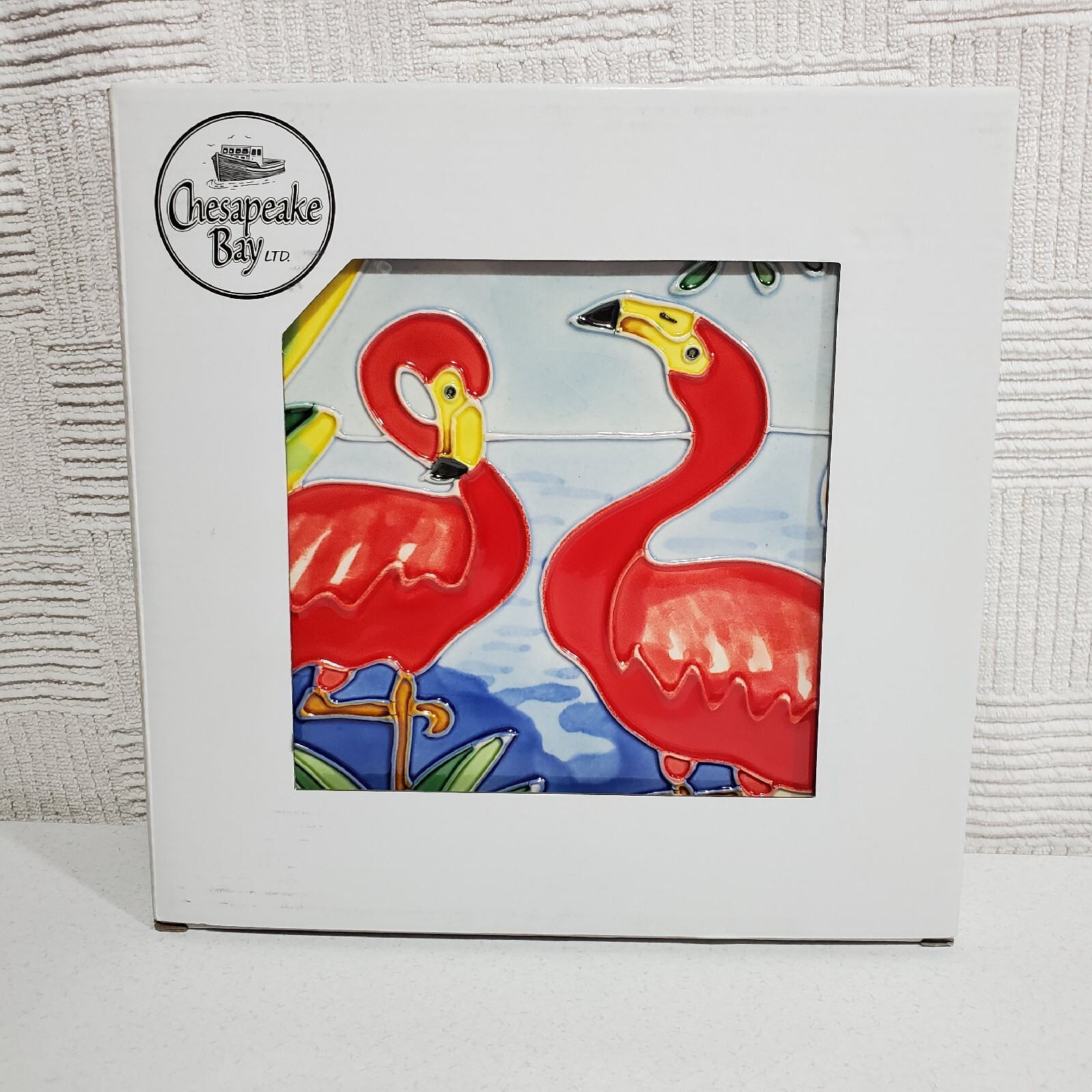 Chesapeake Bay Pink Flamingos On the Beach Ceramic Tile 8 X 8″ With Kickstand