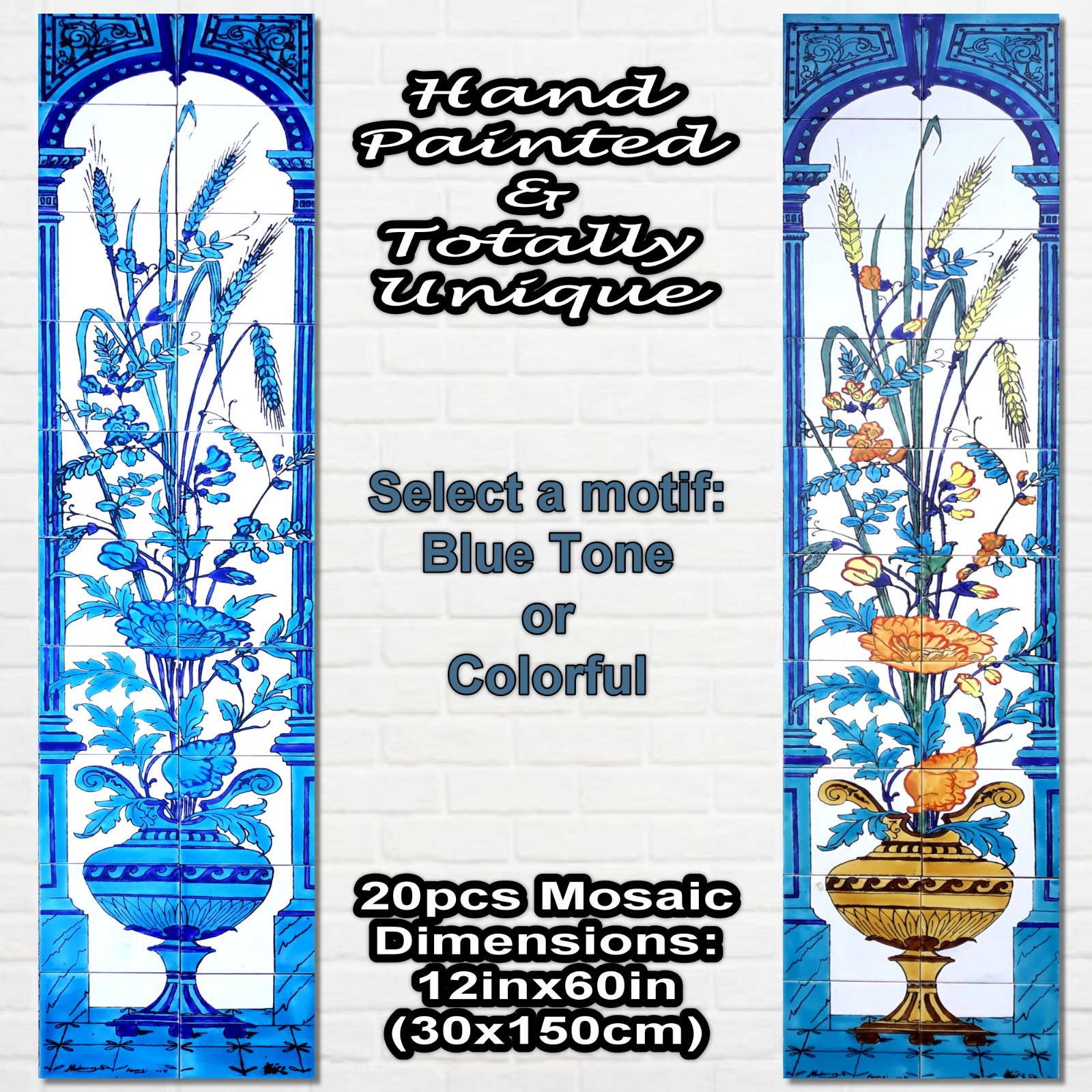 Arabesque Design Mosaic Backsplash Centerpiece, Ceramic Tiles Wall Mural Panel