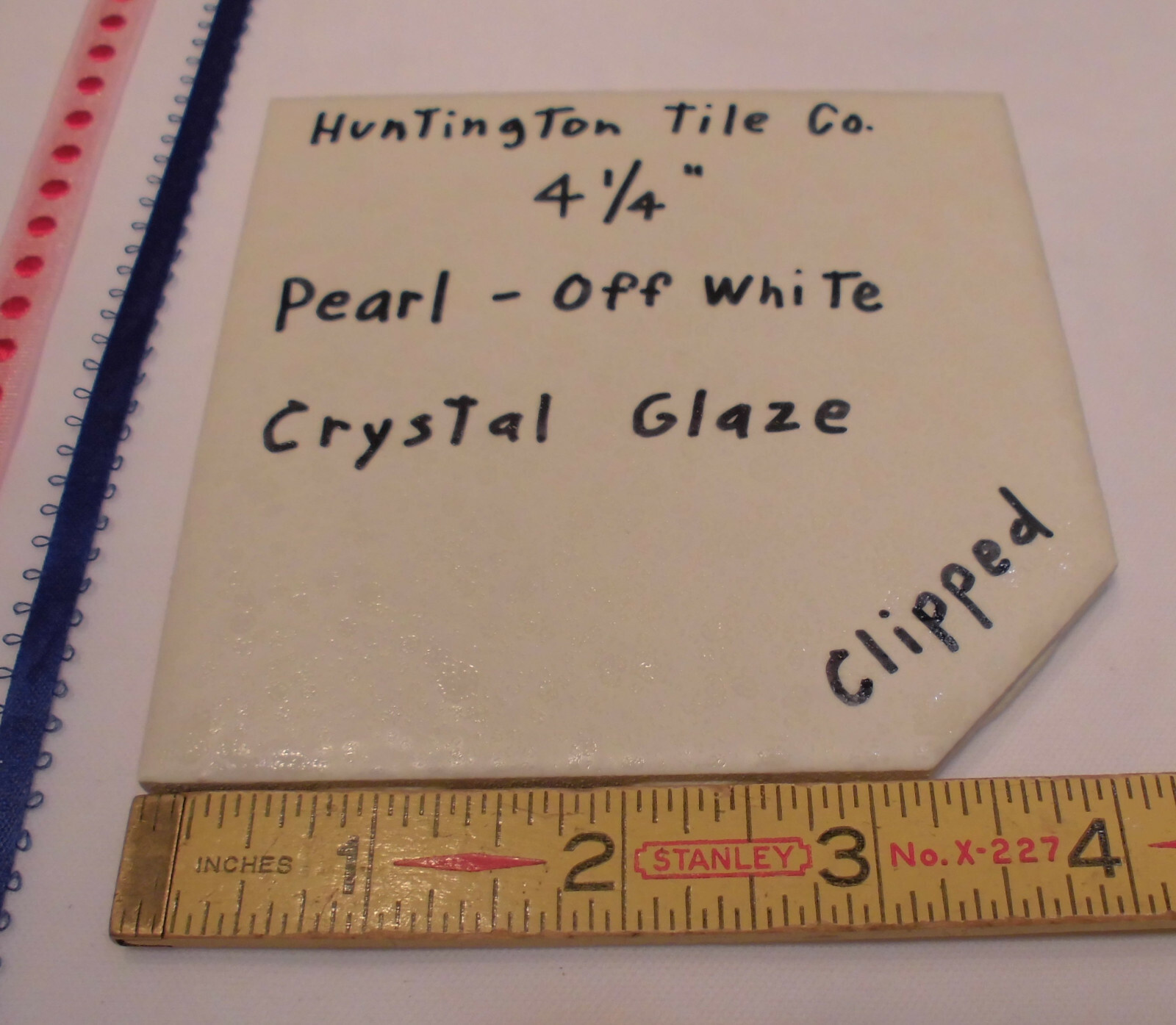 1 pc. *Pearl-Off White* Clipped Corner* Ceramic Tile 4-1/4″ Crystal Glazed NEW