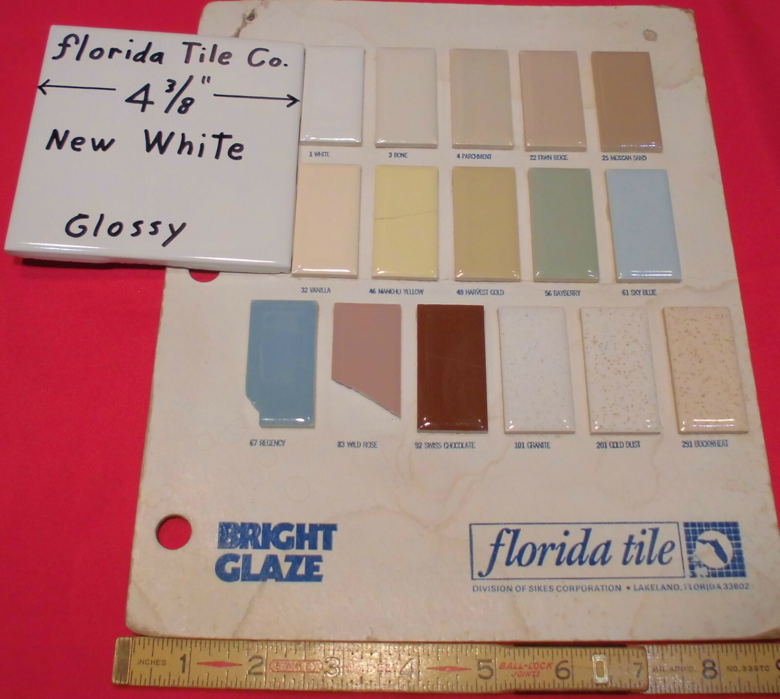 1 pc. 4-3/8″ *New White #100* Glossy Ceramic Wall Tile by florida Co. NOS