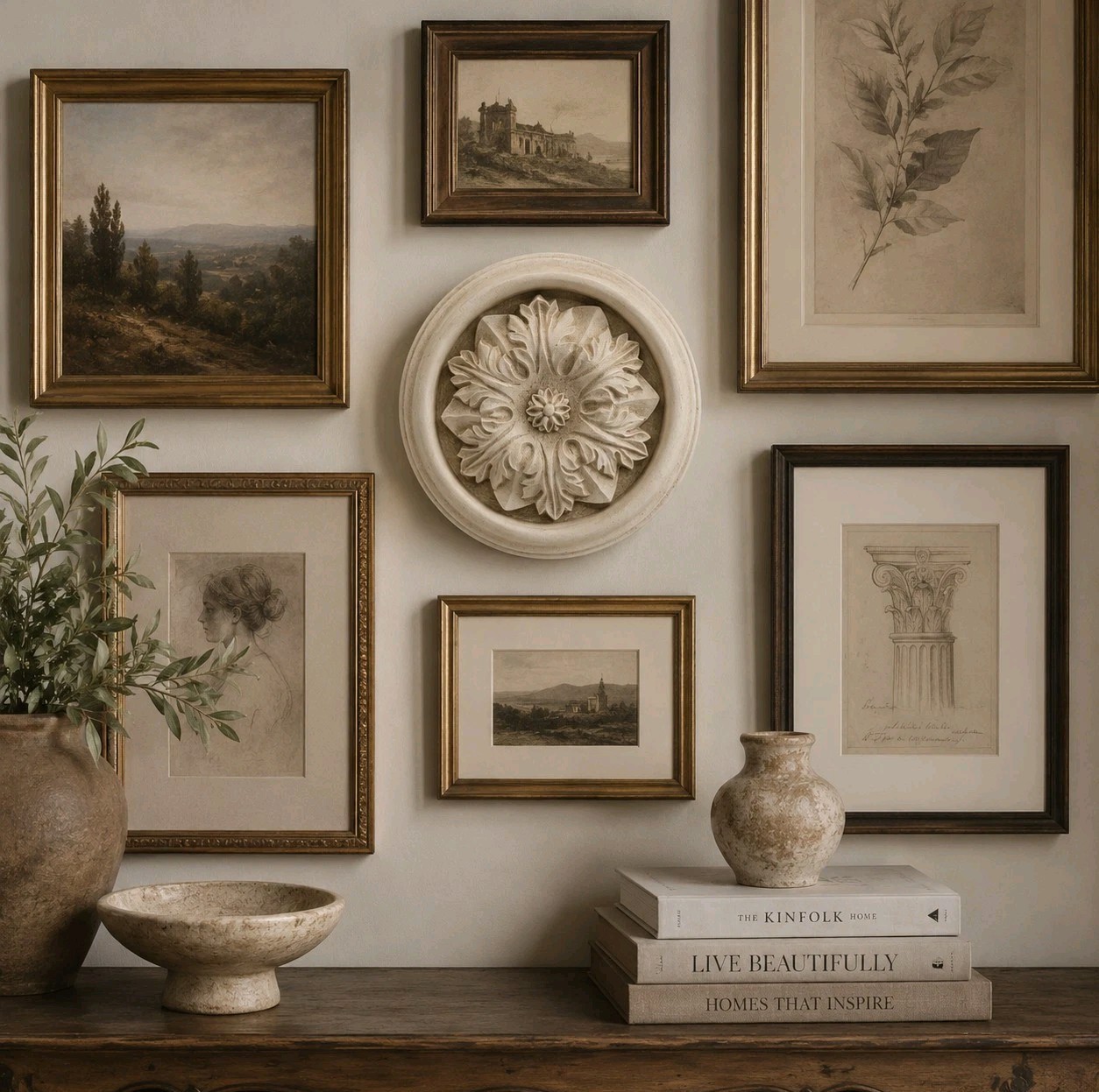Plaster Rosette Modern Renaissance Raised Rellief 5-3/4″D Wall Hang