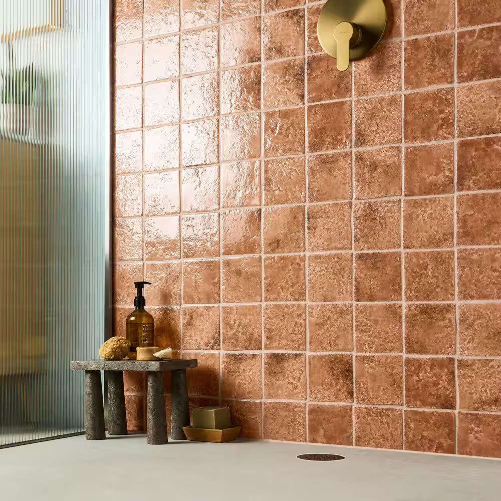 Elara Sunset Terracotta 4.72 In. X 4.72 In. Glossy Textured Porcelain Floor and