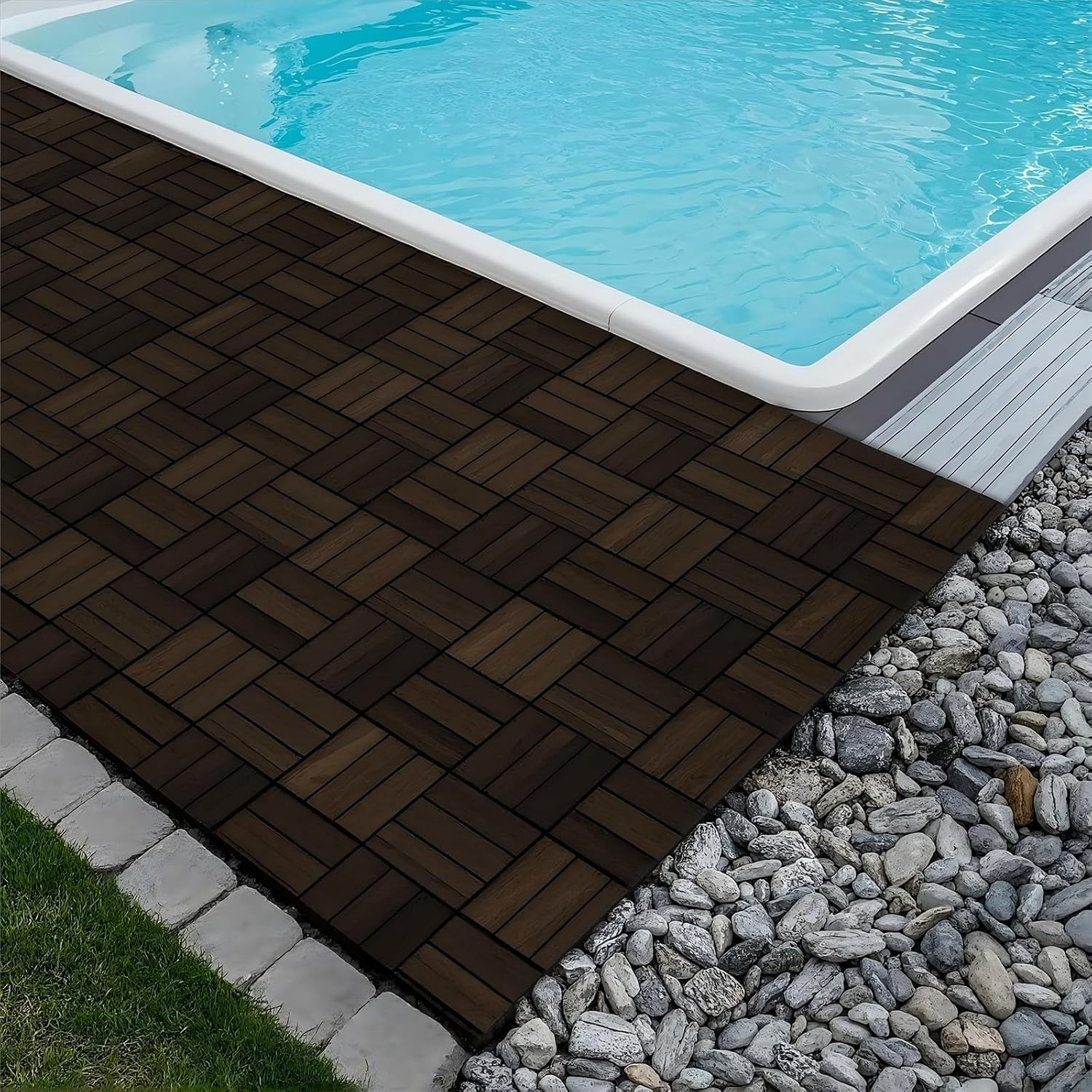 Acacia Wood Deck Tiles, 12″ x 12″ Interlocking Outdoor Flooring for Patio, Balco