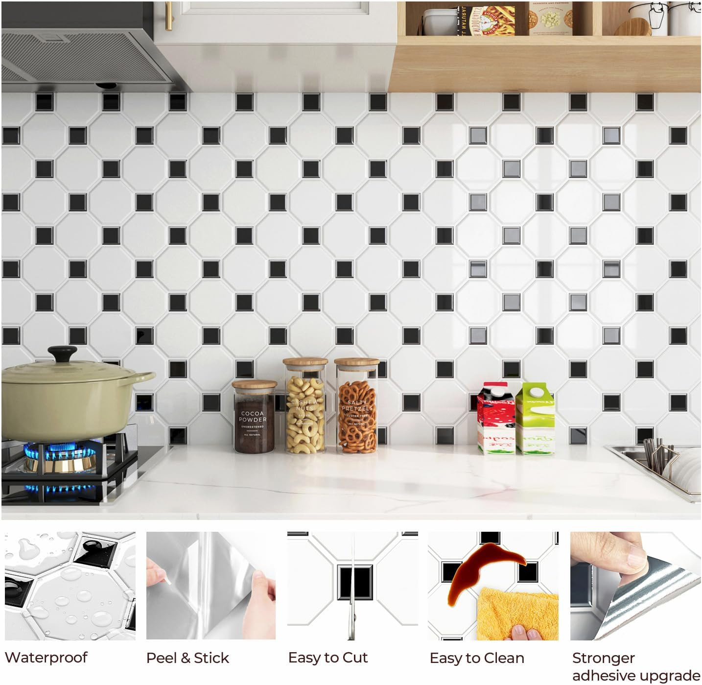 30 Pcs Peel and Stick Backsplash Tile Stickers White Hexagon Sticky Back Splash