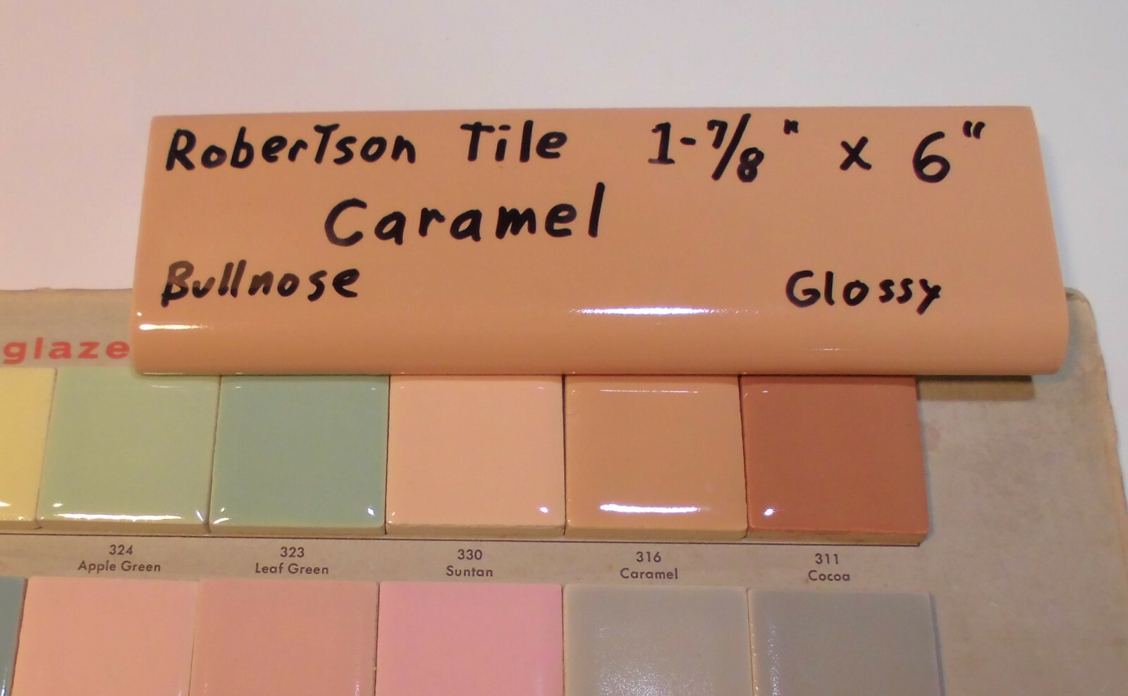 1 pc. Glossy *Caramel – Reddest Brown* 2” X 6” Bullnose Ceramic Tile; Robertson