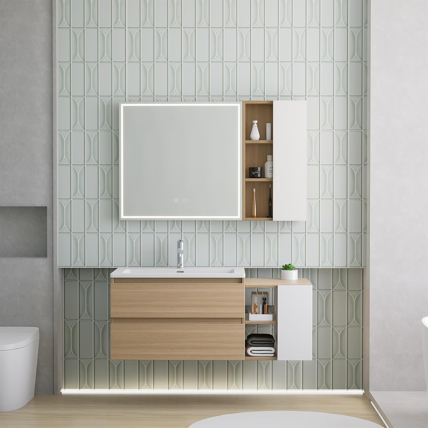Self-Adhesive Light Green Peel and Stick Backsplash Tiles for Kitchen & Bath