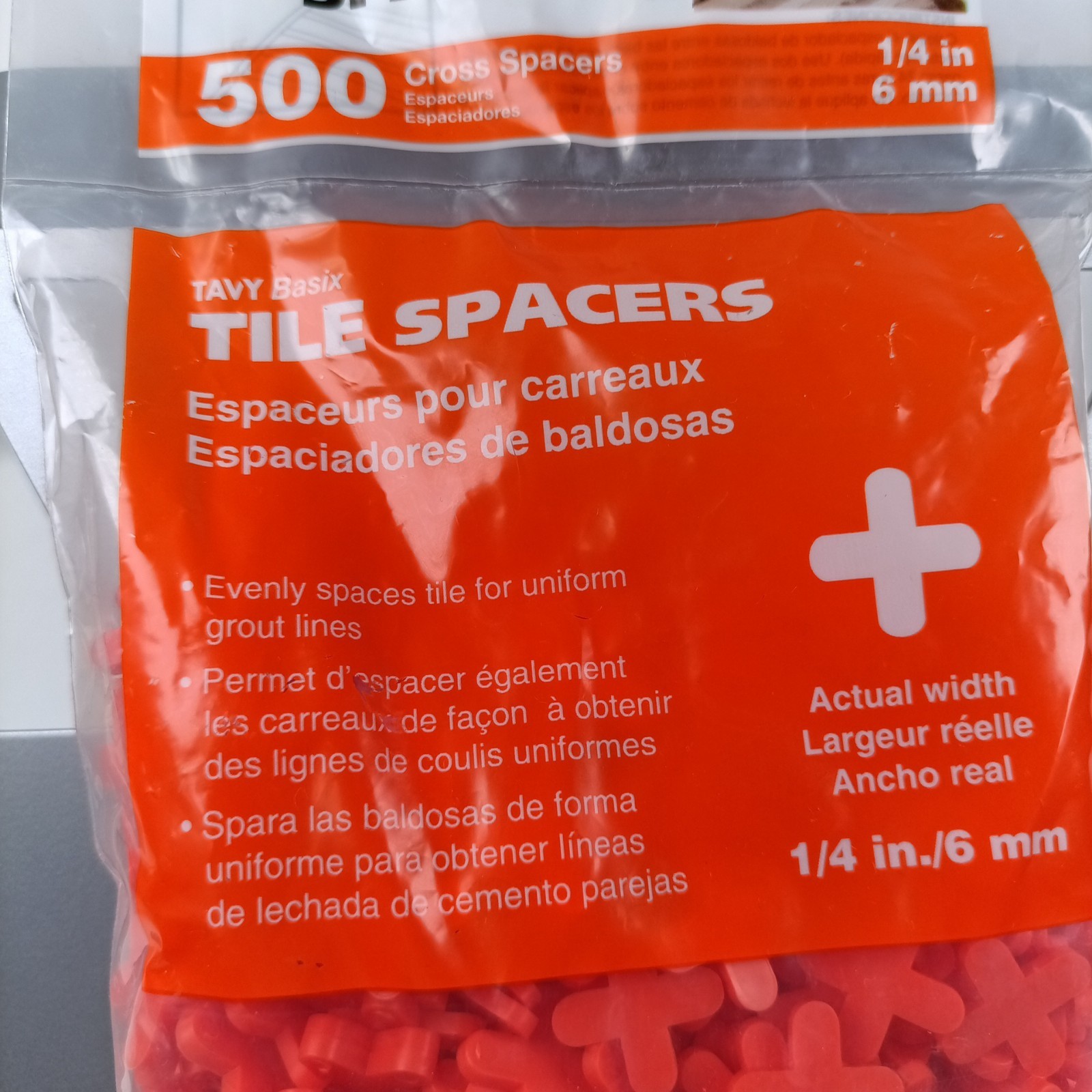 Tavy Basix Tile Spacers 1/4in 6mm 500 Cross Pcs Orange 11 bags/2000 Pcs