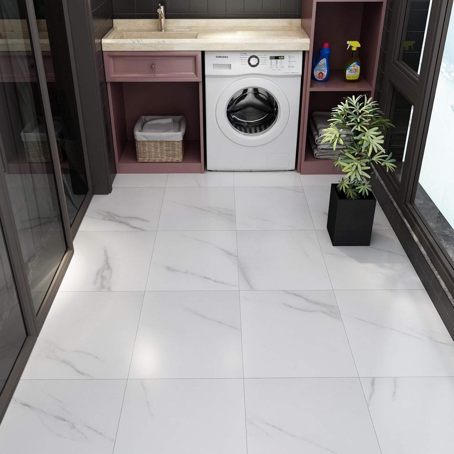 Durable White Marble Peel and Stick Vinyl Floor Tiles – 12×12 Inches, 4-Pack