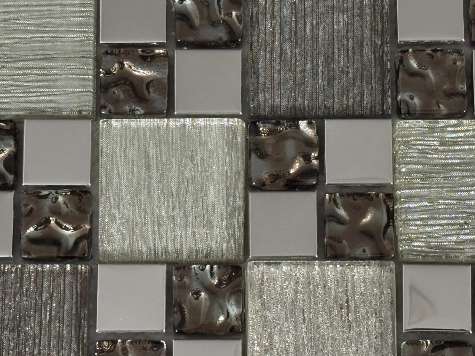 NY47 Silver Glass/Metal Square Mosaic Tile Kitchen Bathroom Backsplash
