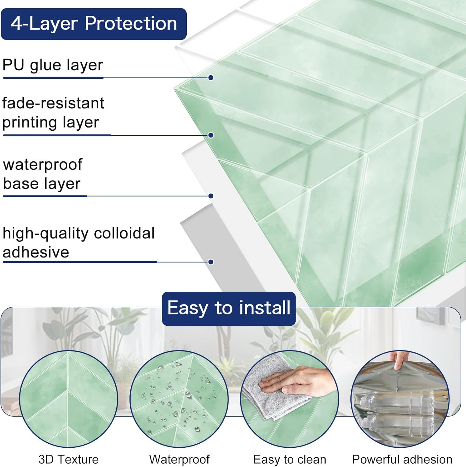 Herringbone Peel and Stick Backsplash, 10 Sheets of 11.8″X11.8″ – 3D Adhesive Wa