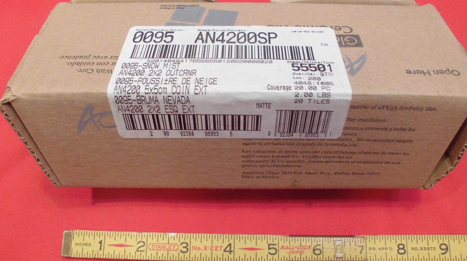 2 pcs. *Snow Mist*Ceramic Bullnose…outside corner trim tile…2″ X 2″ Mudd