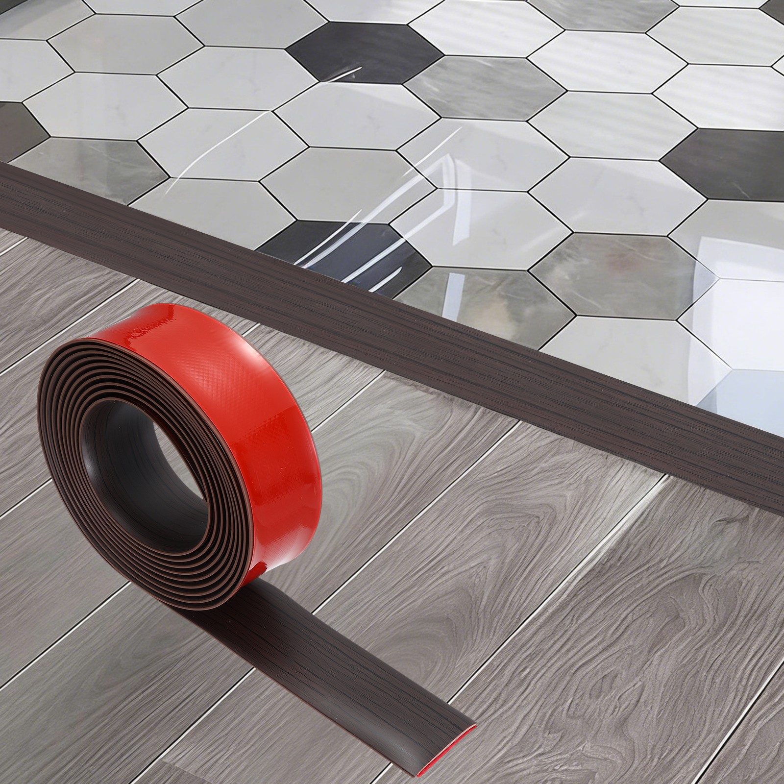Floor Transition Strip (1.97″/ x 11.5ft) PVC Floor Strips Black Walnut