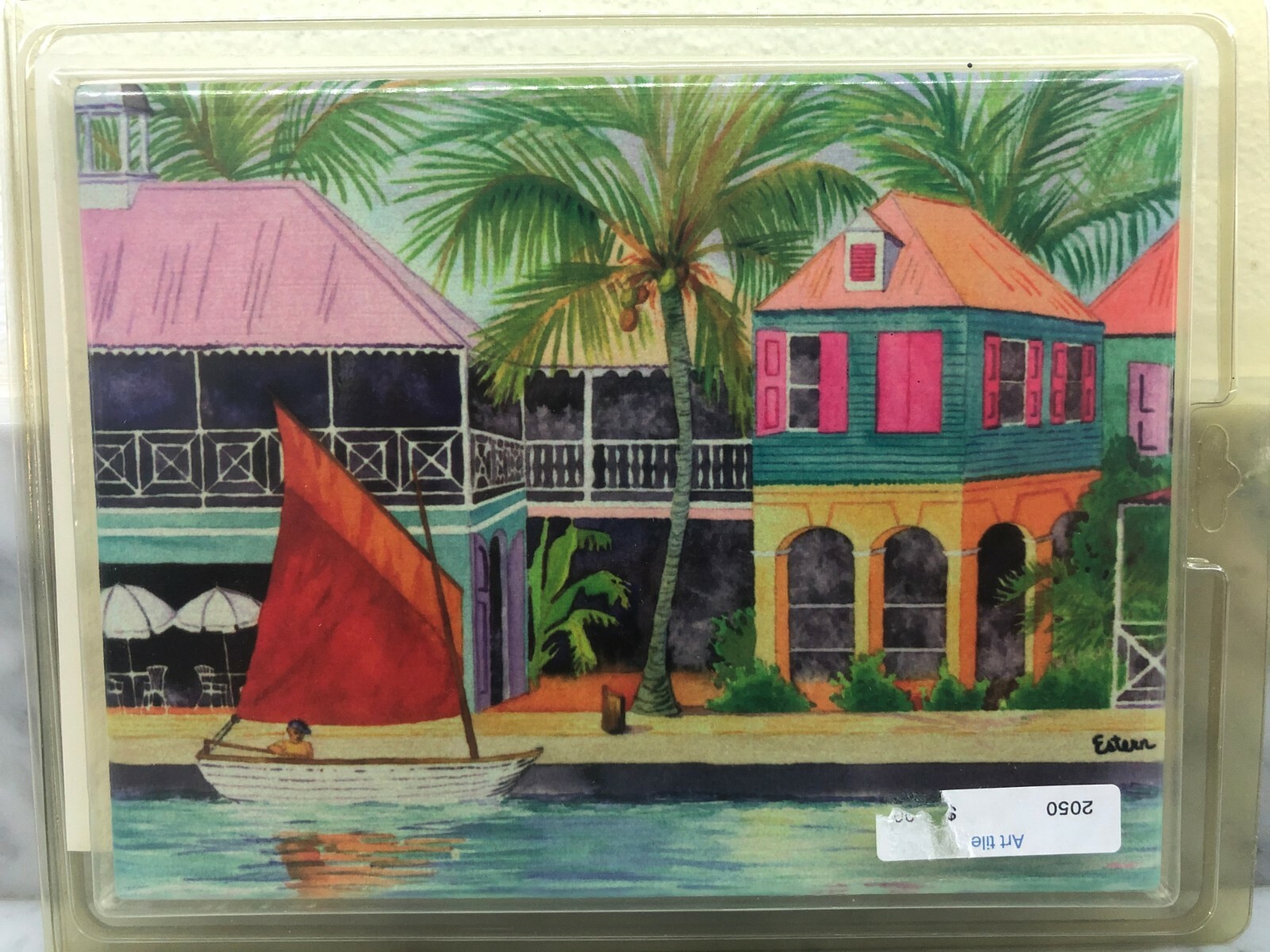 NEW Ceramic Accent & Decor Tile TROPICAL BEACH HOUSE SAILBOAT PALM TREE 6 x 8