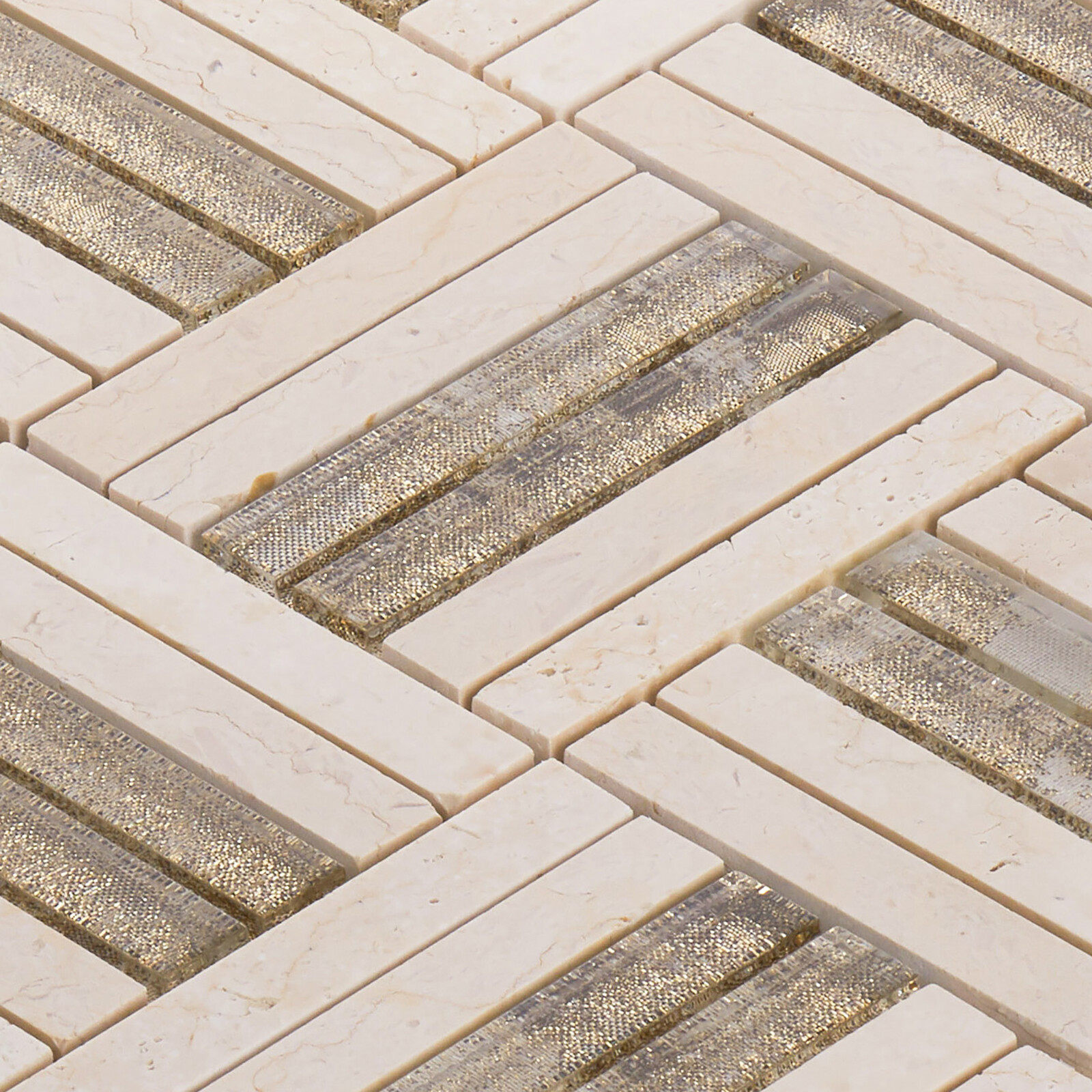Beige Cream Marble Stone Gold Sand Glass Parquet Mosaic Tile Wall Backsplash