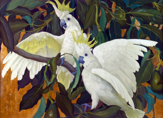 A Pair Of Cockatoos Jessie Arms Botke parrots bird ceramic tile mural backsplash