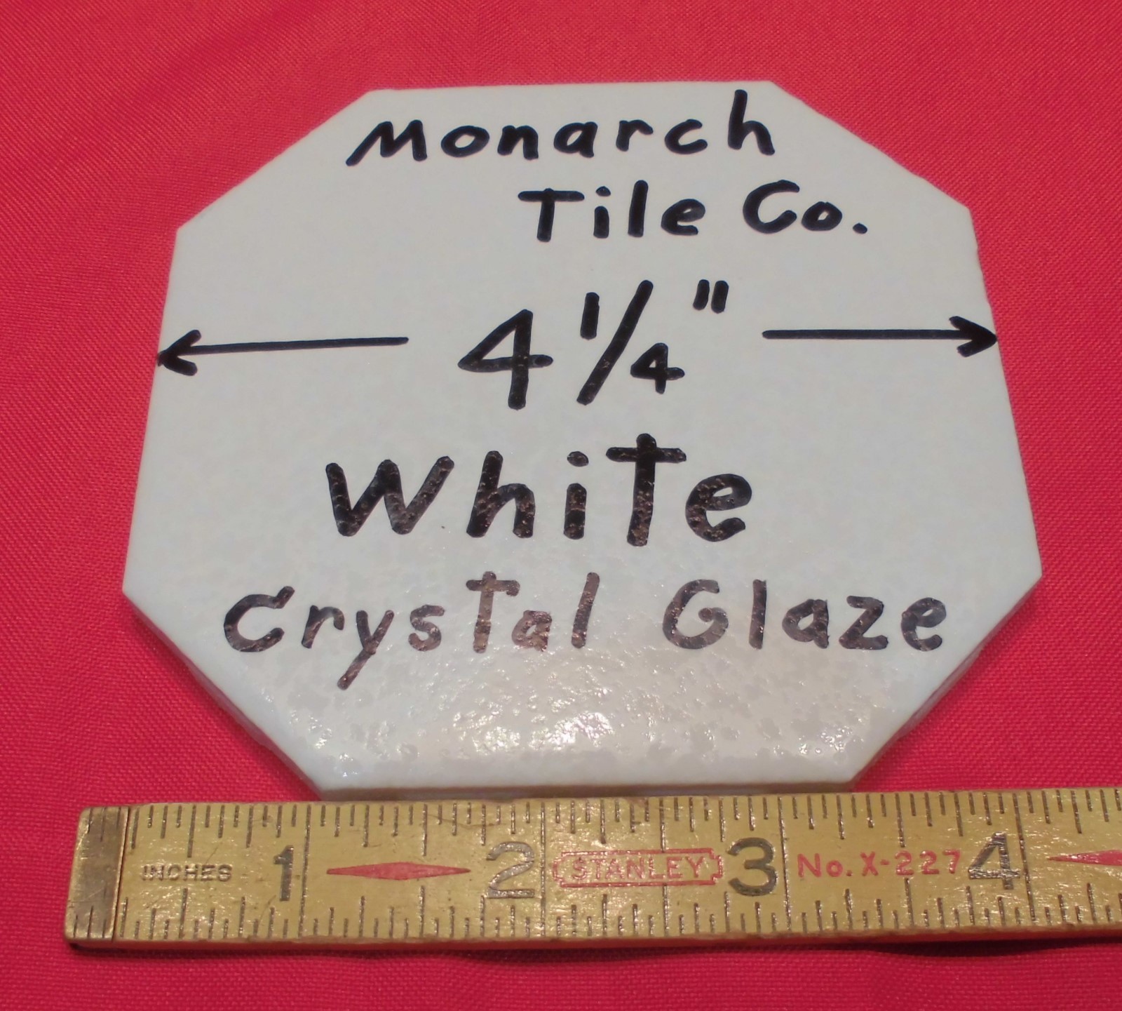 1 pc. *White* Octagon Ceramic Tile 4-1/4″ Crystal Glazed by Monarch Co. NOS