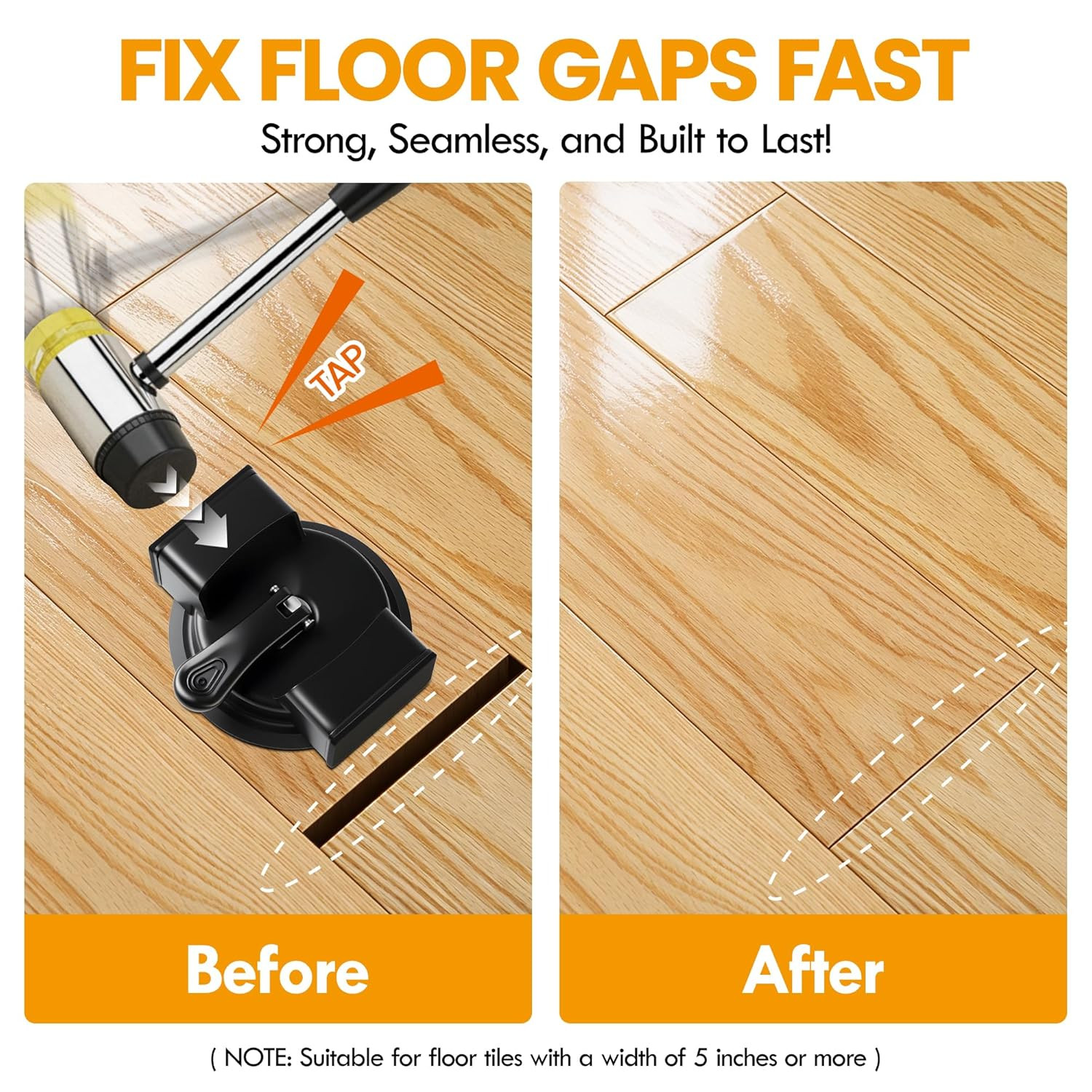 Iron Floor Gap Fixer Tool with Suction Cup, Dual Striking Heads & 4 Adhesive Pad