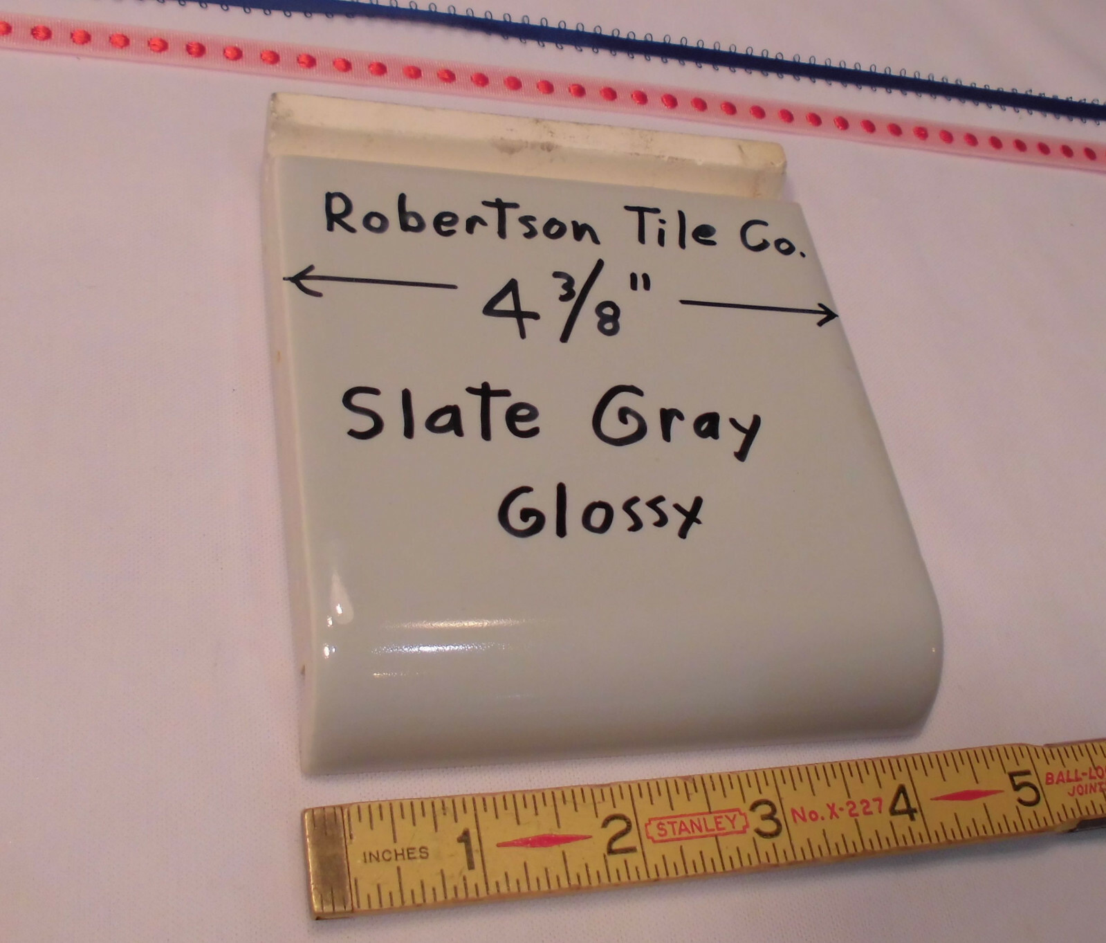 1 pc. Bullnose Radius Ceramic Tile *Slate Gray* 4-3/8″ by Robertson Co. Glossy
