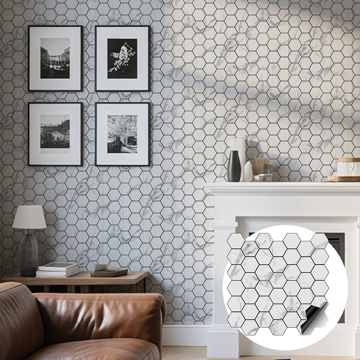 40PCS Peel and Stick Backsplash Kitchen, Self-Adhesive Tile Hexagon Mosaic Tile