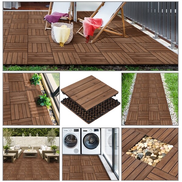 27pcs Wooden Patio Tiles Interlocking Flooring Deck Tile Outdoor Pathway 12×12”