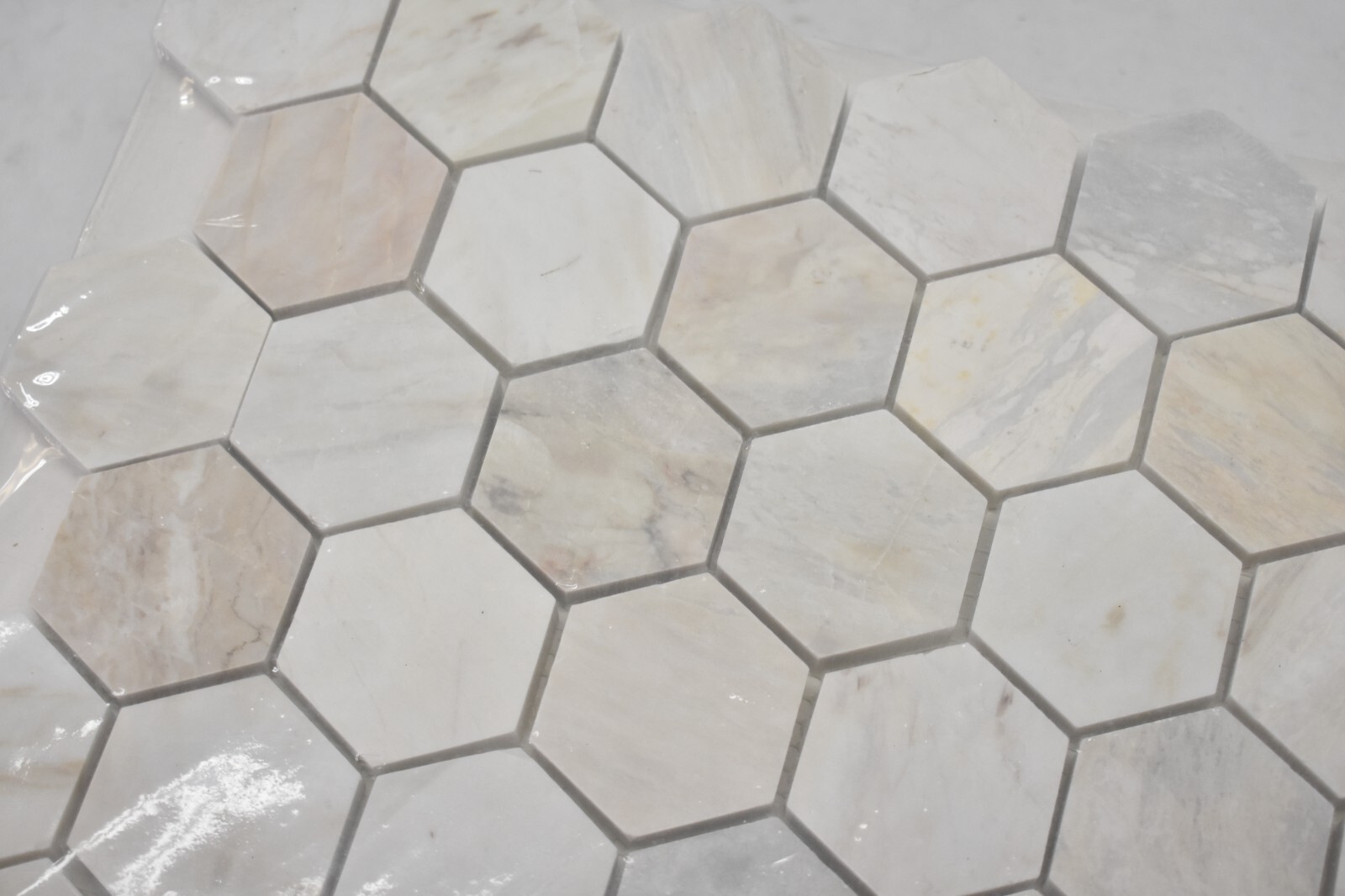 Lot of 8 Sheets Angora 2″ Hexagon Honed Mosaic Marble Floor Wall Tiles