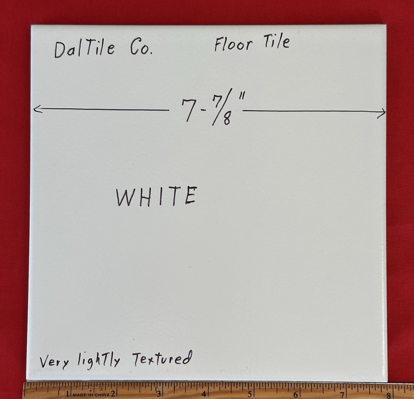 1 pc. White Ceramic Floor Tile: 8″ by Daltile Co. very light textured, New