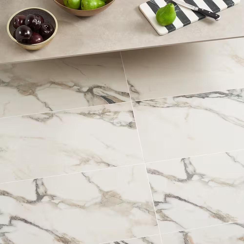 Saroshi Calacatta Rustico 11.81 In. X 23.62 In. Matte Marble Look Porcelain Floo
